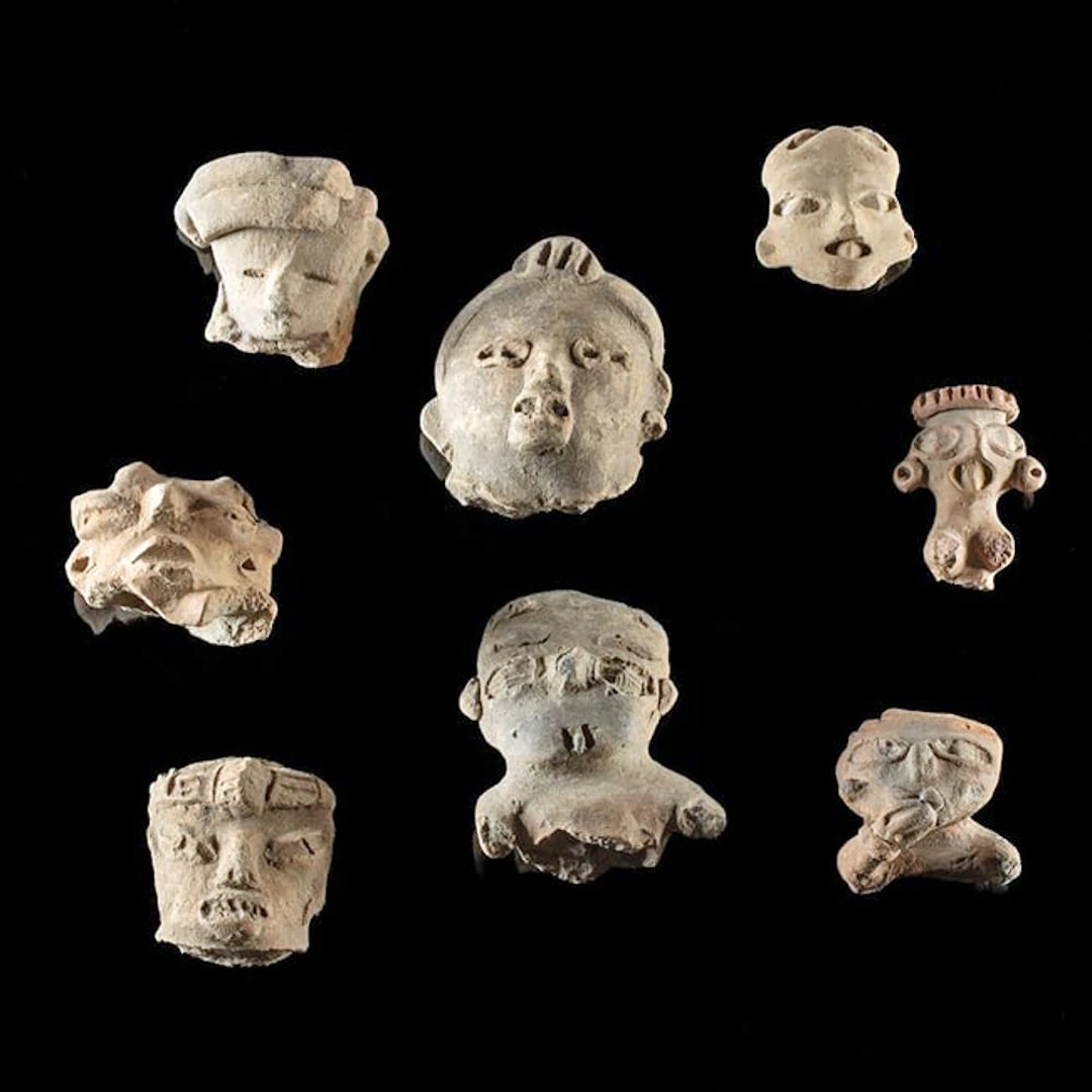 8 Pre-Columbian Mexican Pottery Figure Heads, Tlatilco and Others, Preclassic