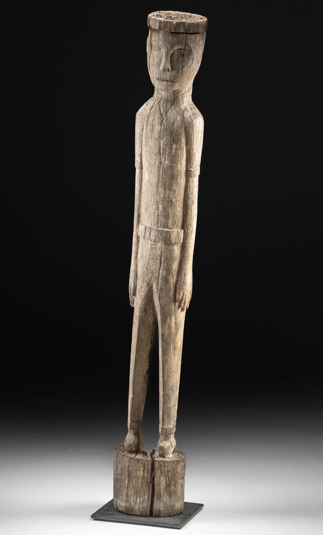 Rare Dayak Wood Hampatong Wearing Western Clothing