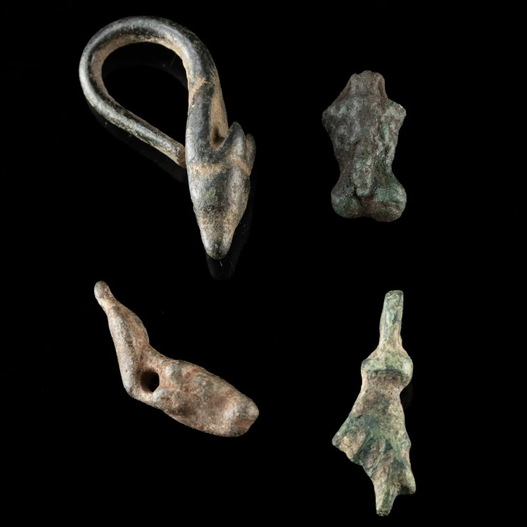 Four Roman & Egyptian Bronze & Faience Amulets