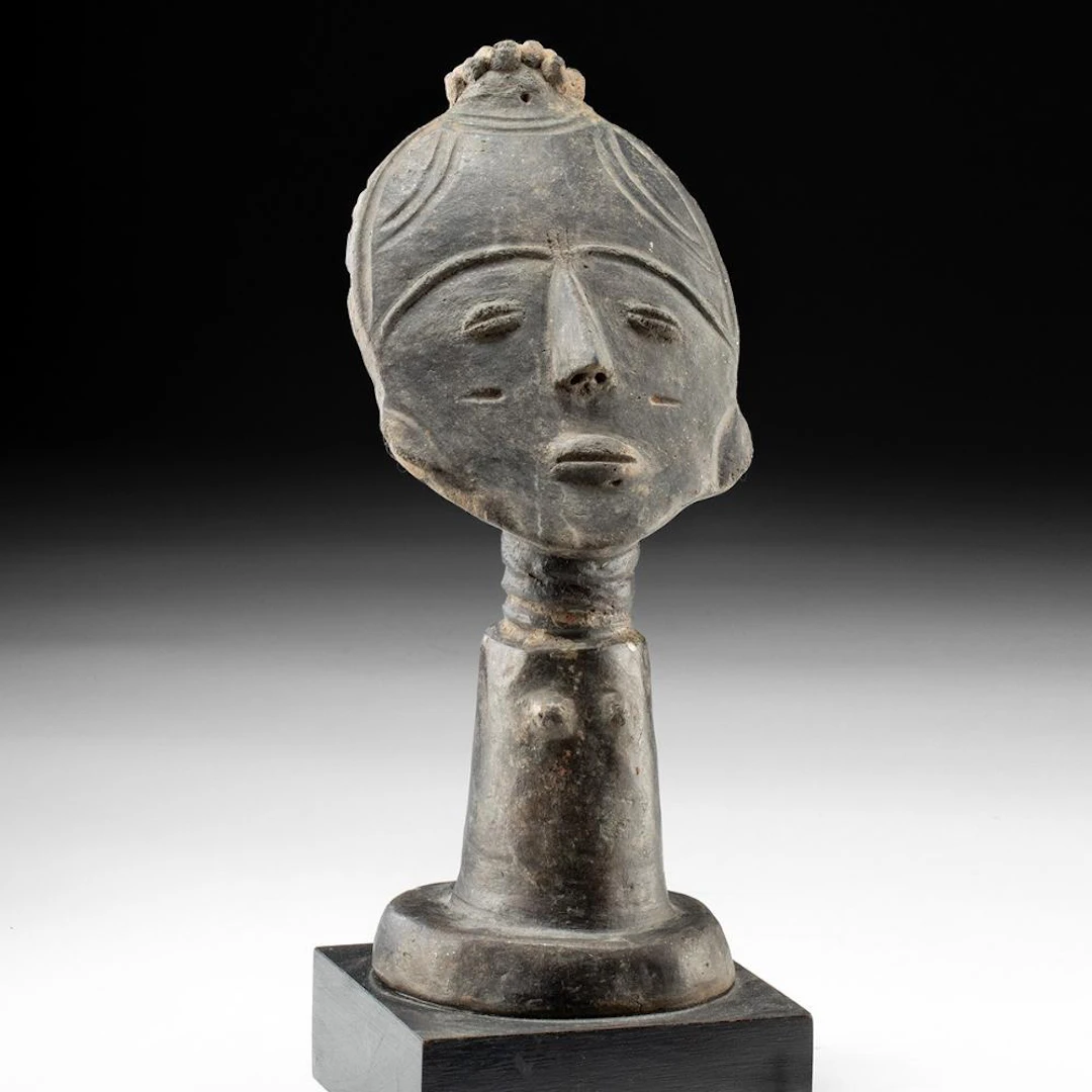 African Akan Blackware Stylized Memorial Woman's Head