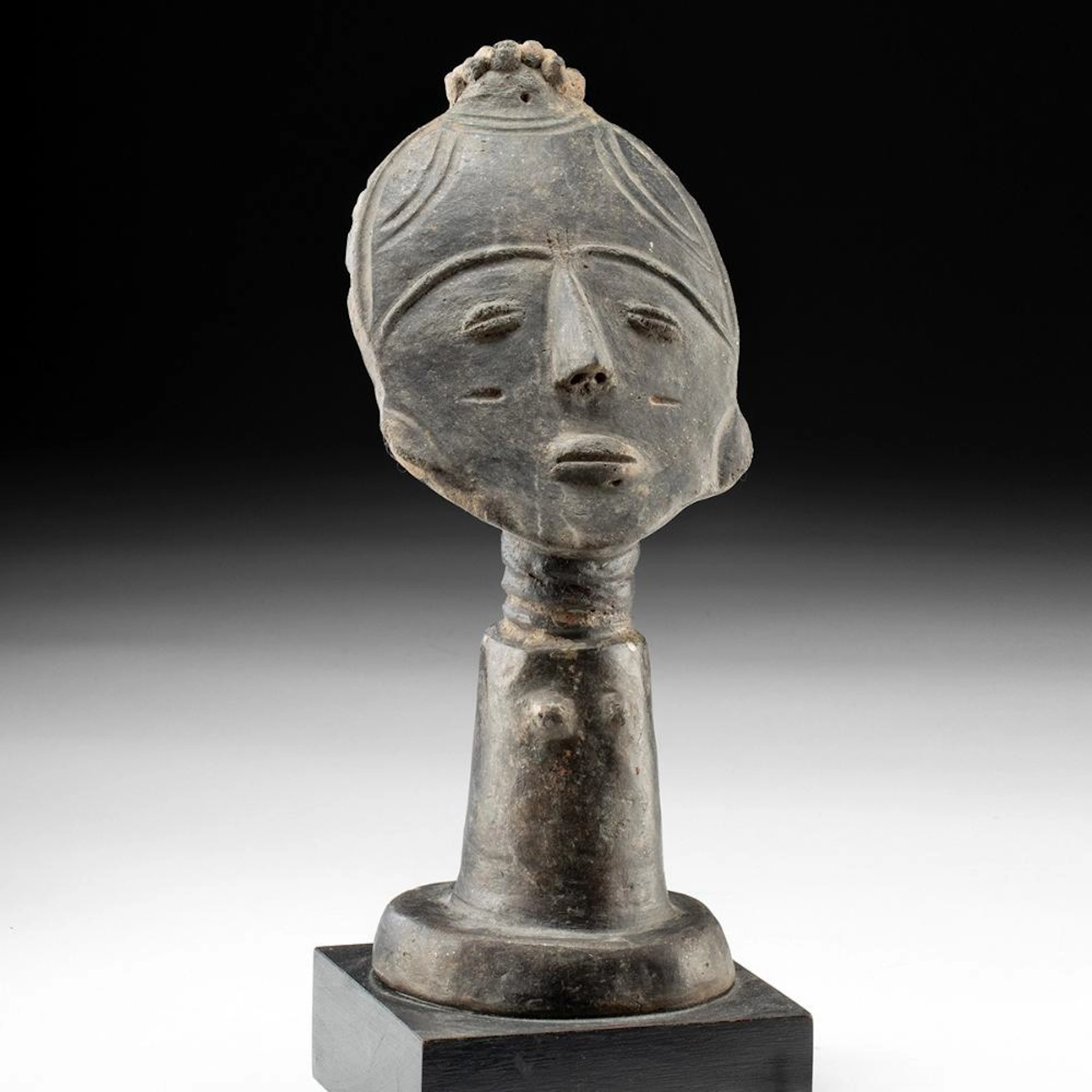 African Akan Blackware Stylized Memorial Woman's Head