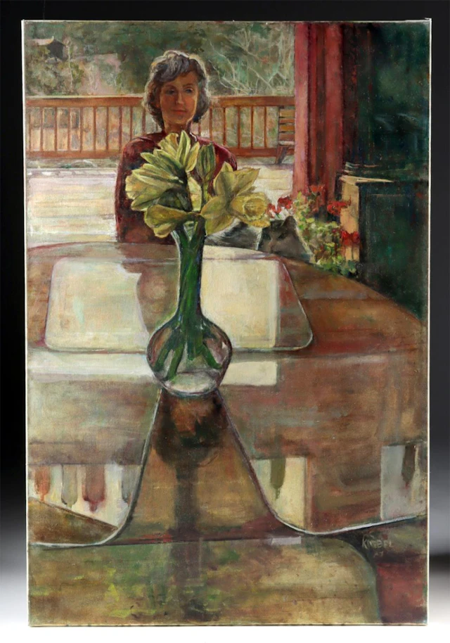 Arthur Knebel Painting - "Daffodils in Vase" (1987)
