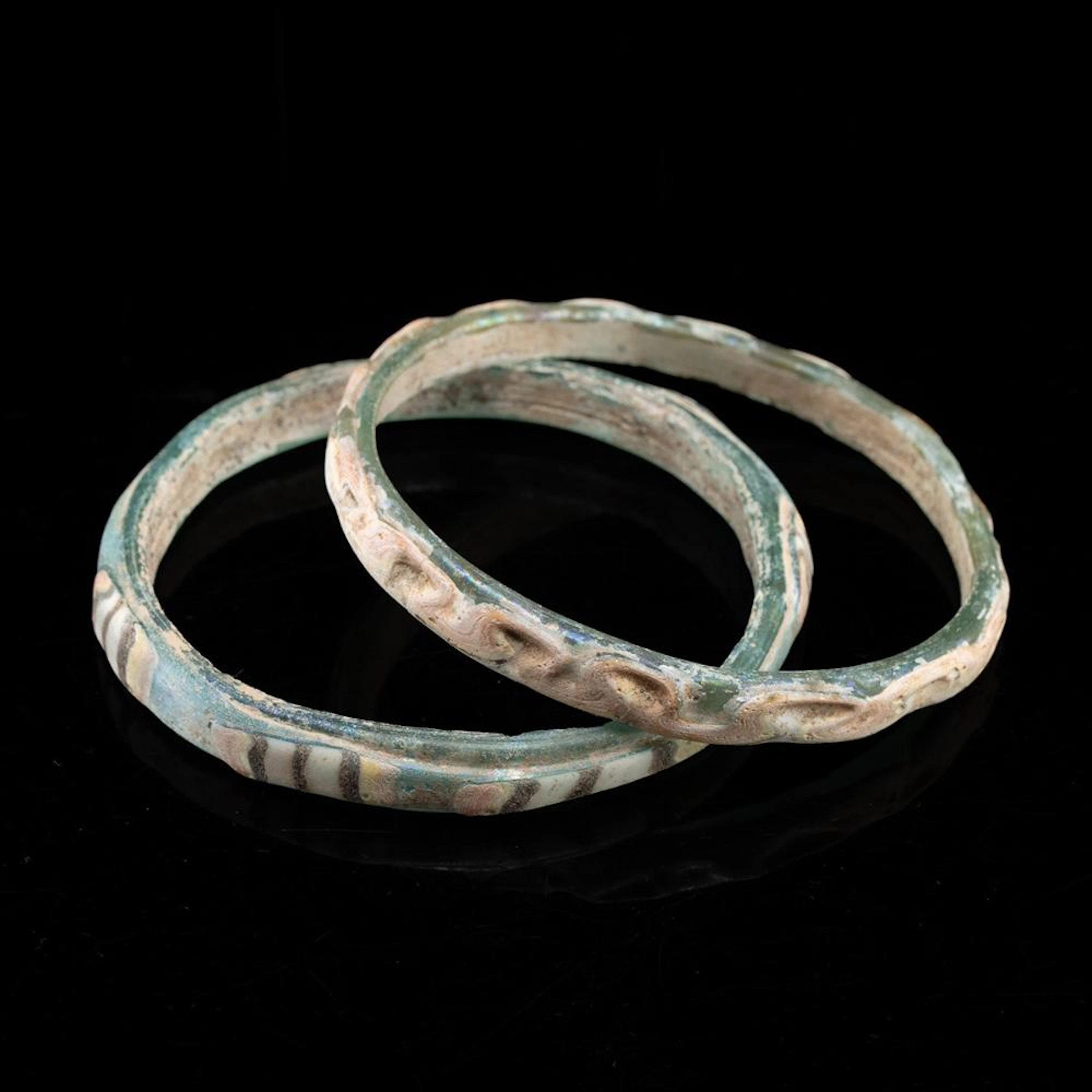 Pair of Byzantine Glass Bracelets w/ Trailing & Stripes