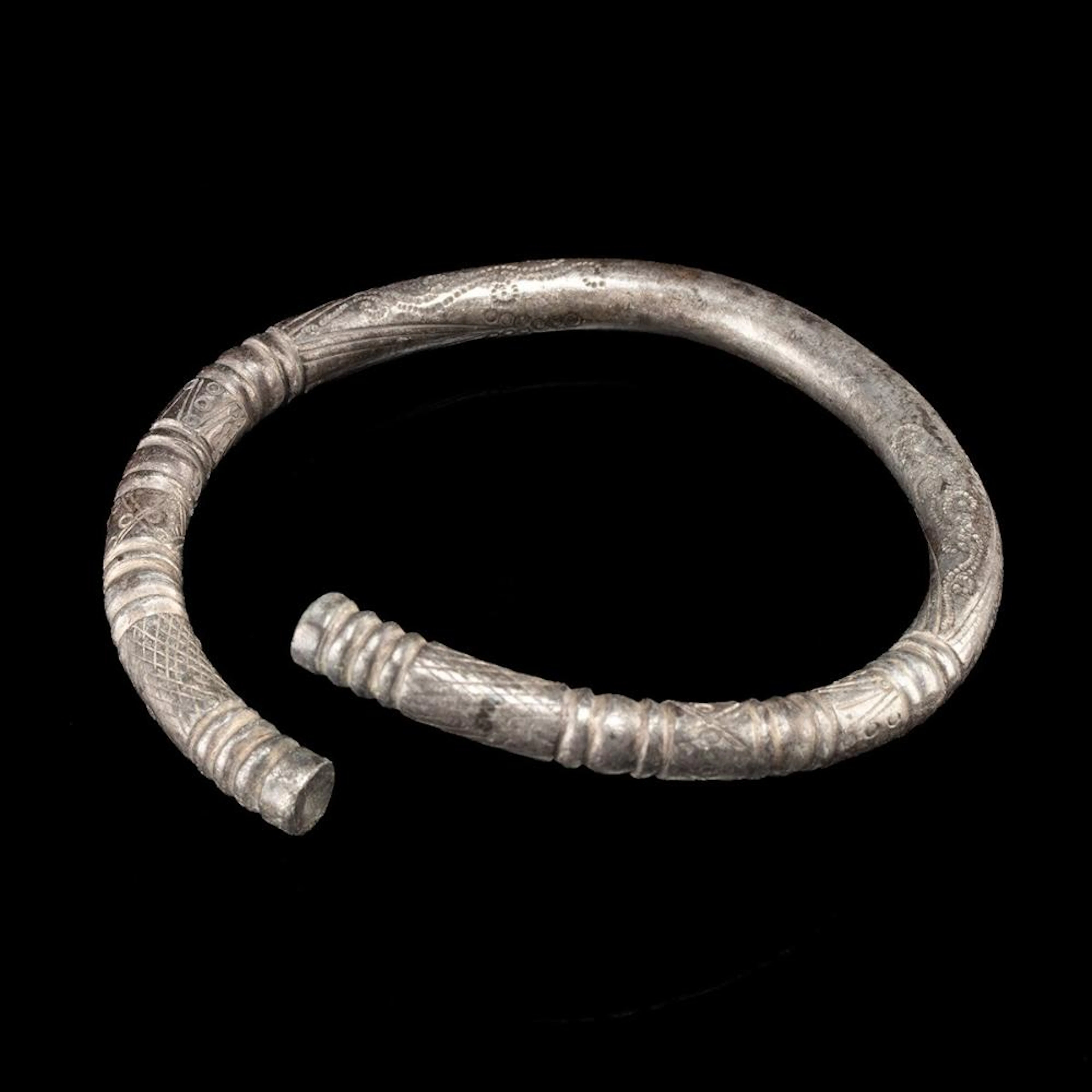 Achaemenid Silver Bangle w/ Incised Bands