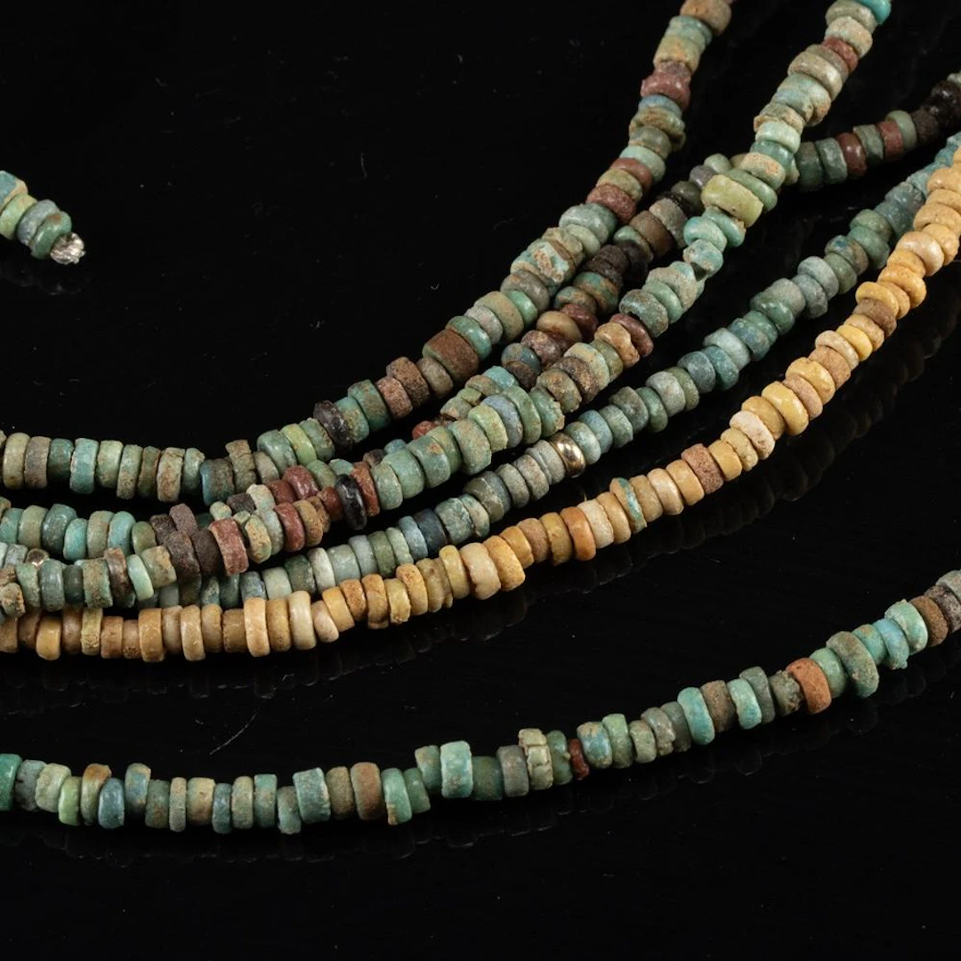 Ancient Egyptian Mummy Bead Strands, Faience, Set of 6