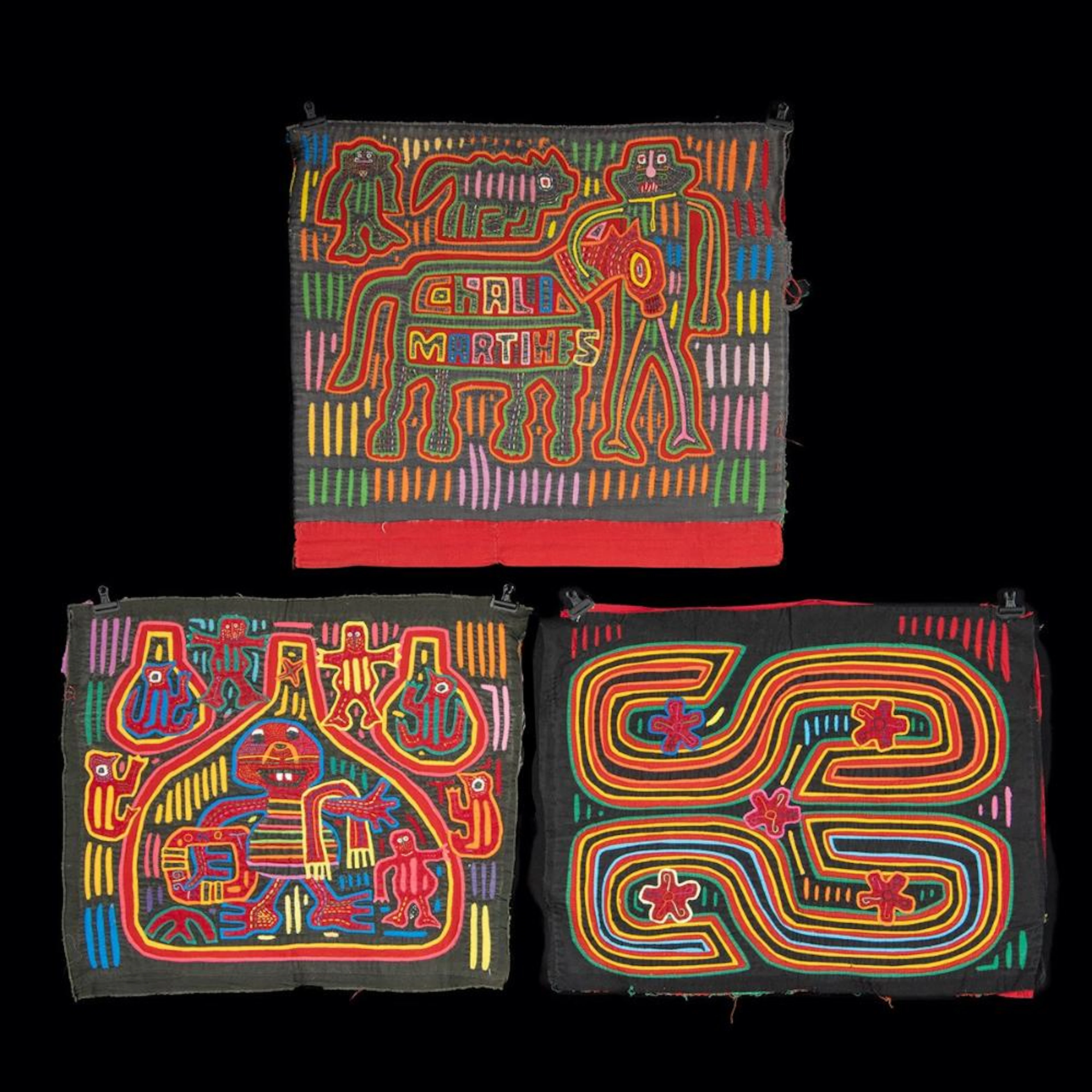 Three Panamanian Kuna Mola Reverse Applique Textiles, ex-Collection