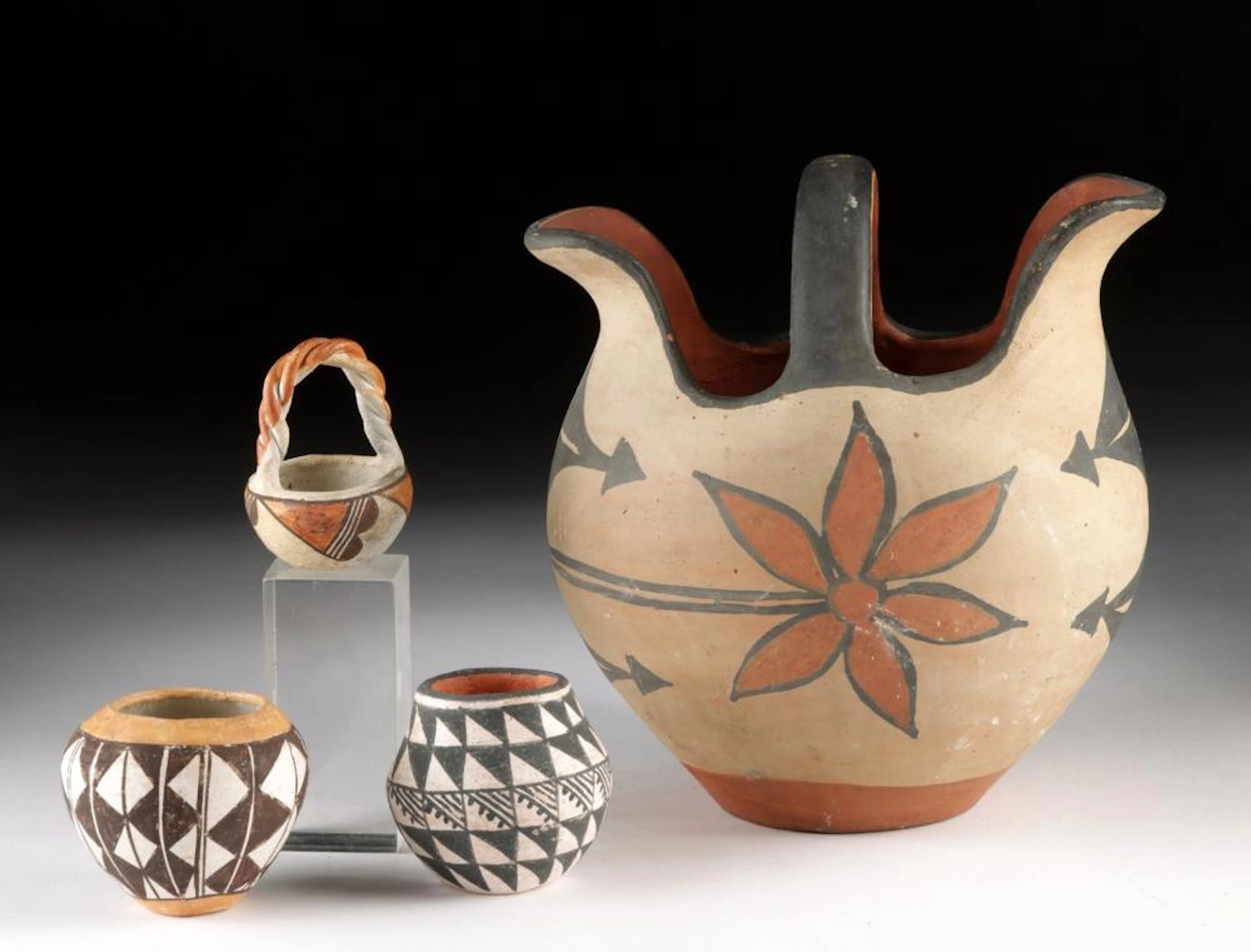 Four Acoma Pueblo & Santo Domingo Polychrome Vessels