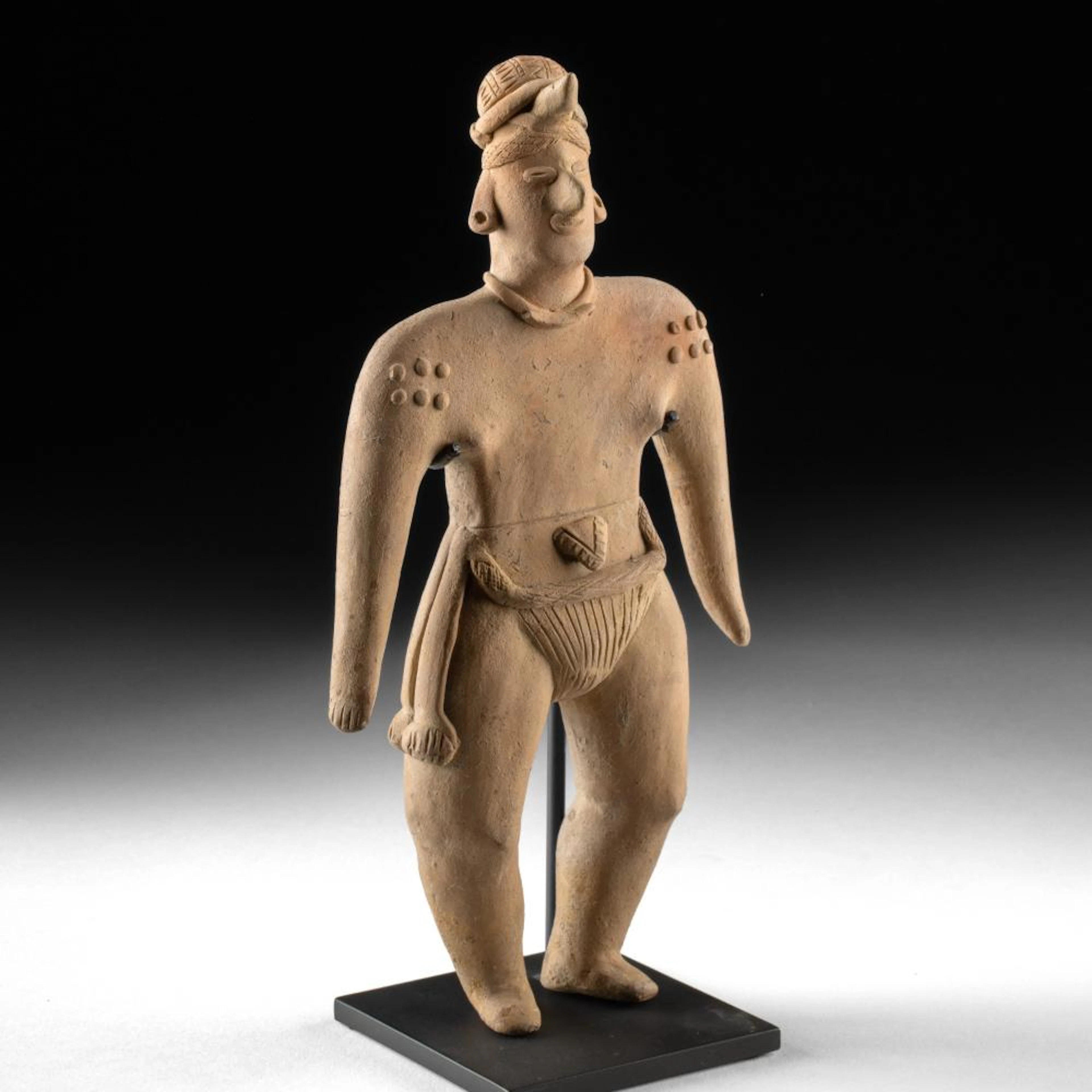 Colima Pottery Flat Figure with Horned Headdress