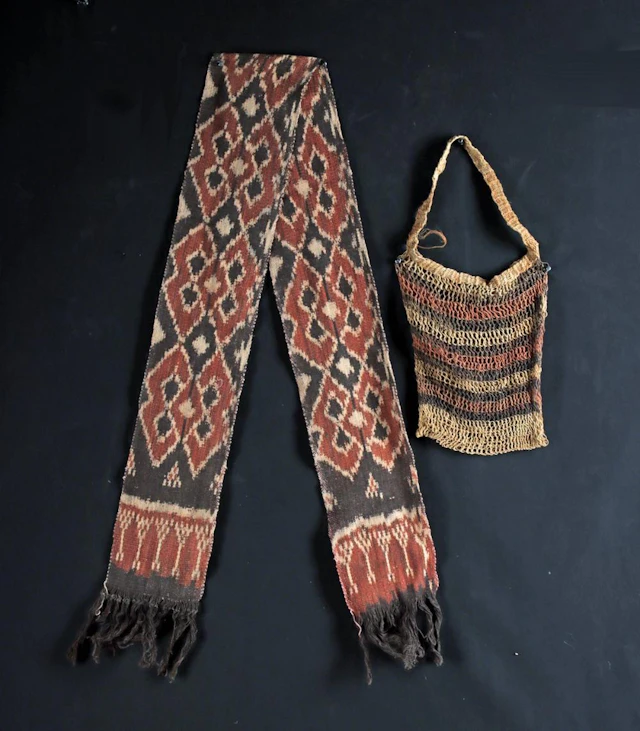 Indonesian Ikat Sash & Papua New Guinea Bilum Bag - Textile Pair