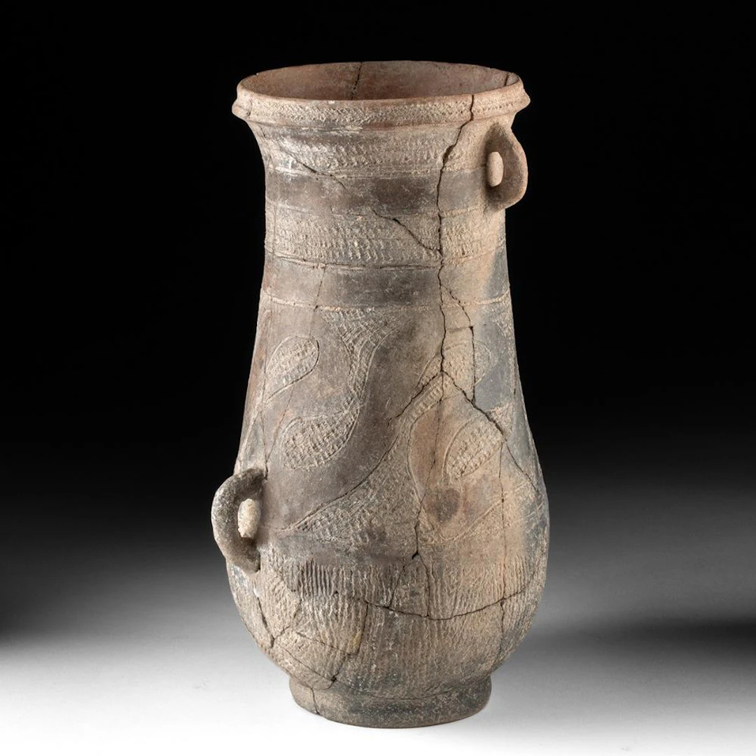 Early Period Ban Chiang Pottery Urn with Handles & Incised Motifs