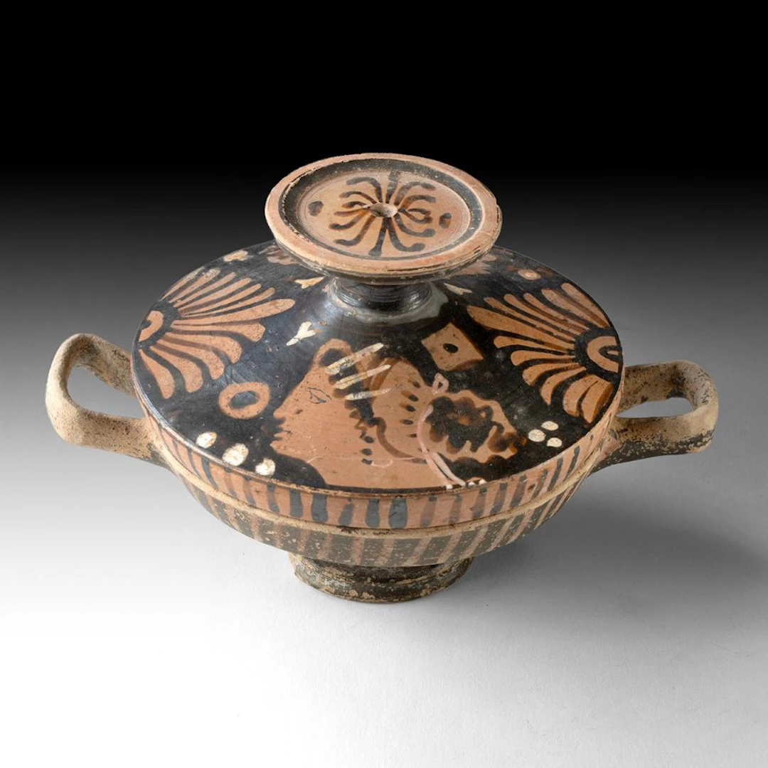 Apulian Red Figure Lekanis with Female Heads & Palmettes