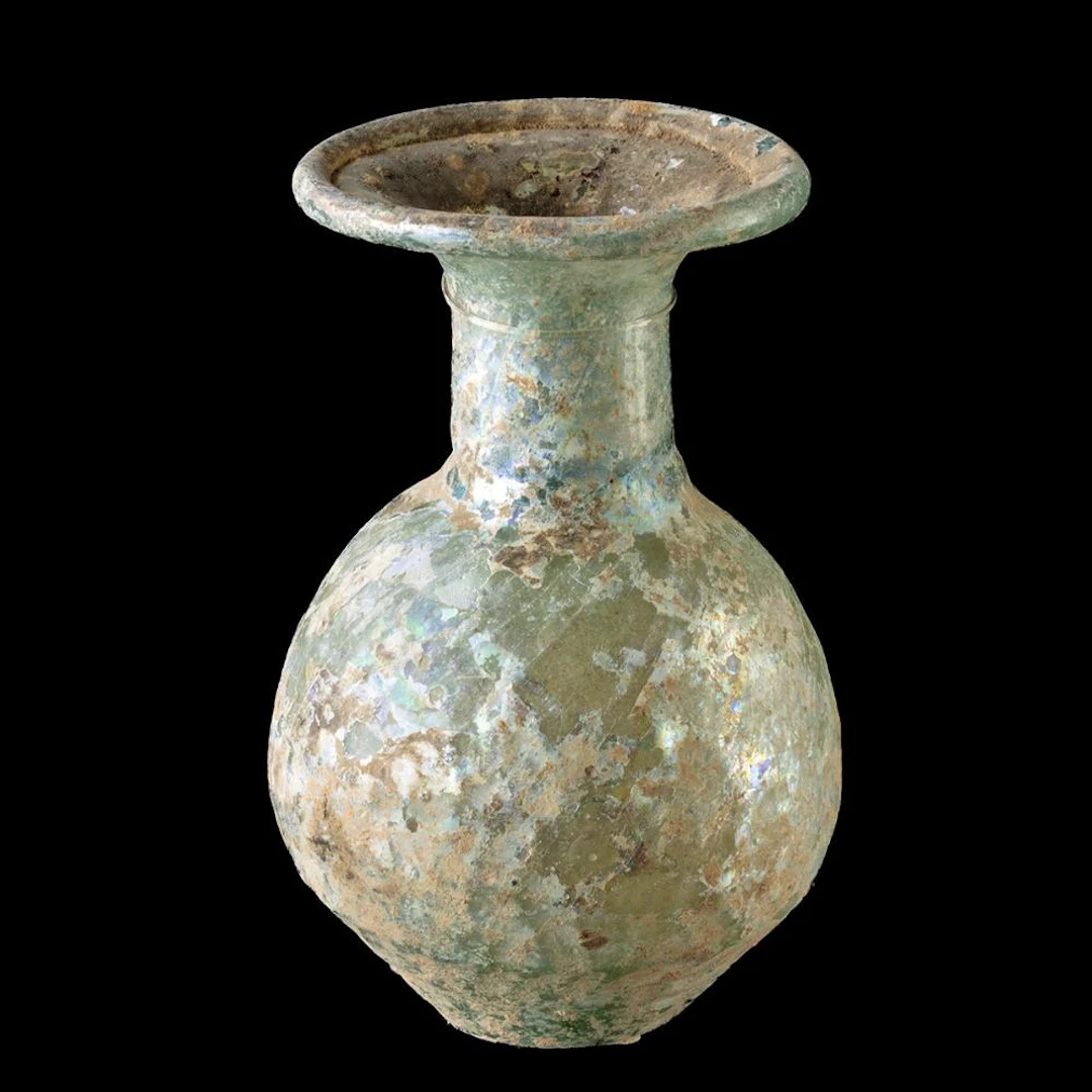 Roman Levant Pattern-Molded Glass Flask | Drip Sprinkler Neck, Iridescence