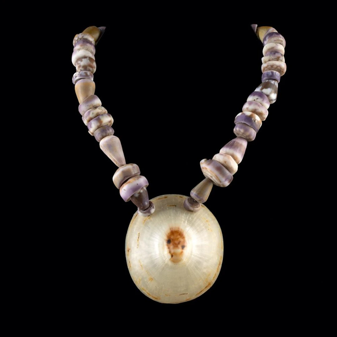 Purple Shell Bead Necklace with Limpet Shell Pendant