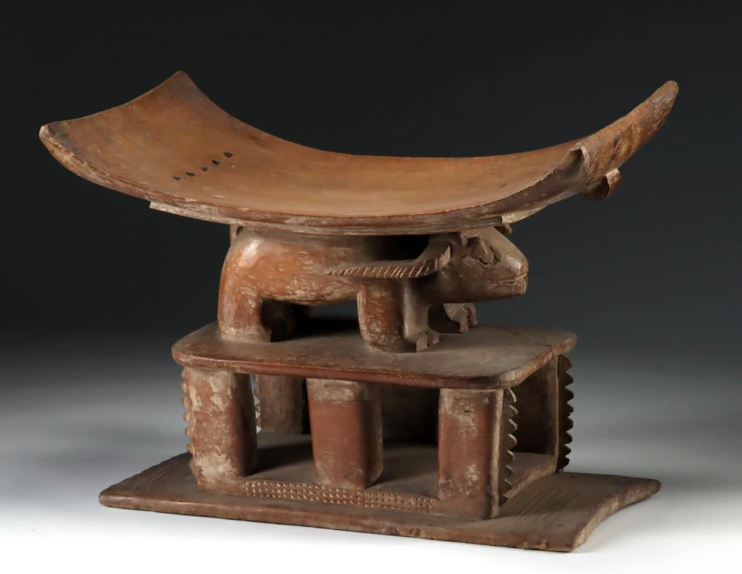 Large Ashanti Wood Prestige Stool w/ Water Buffalo