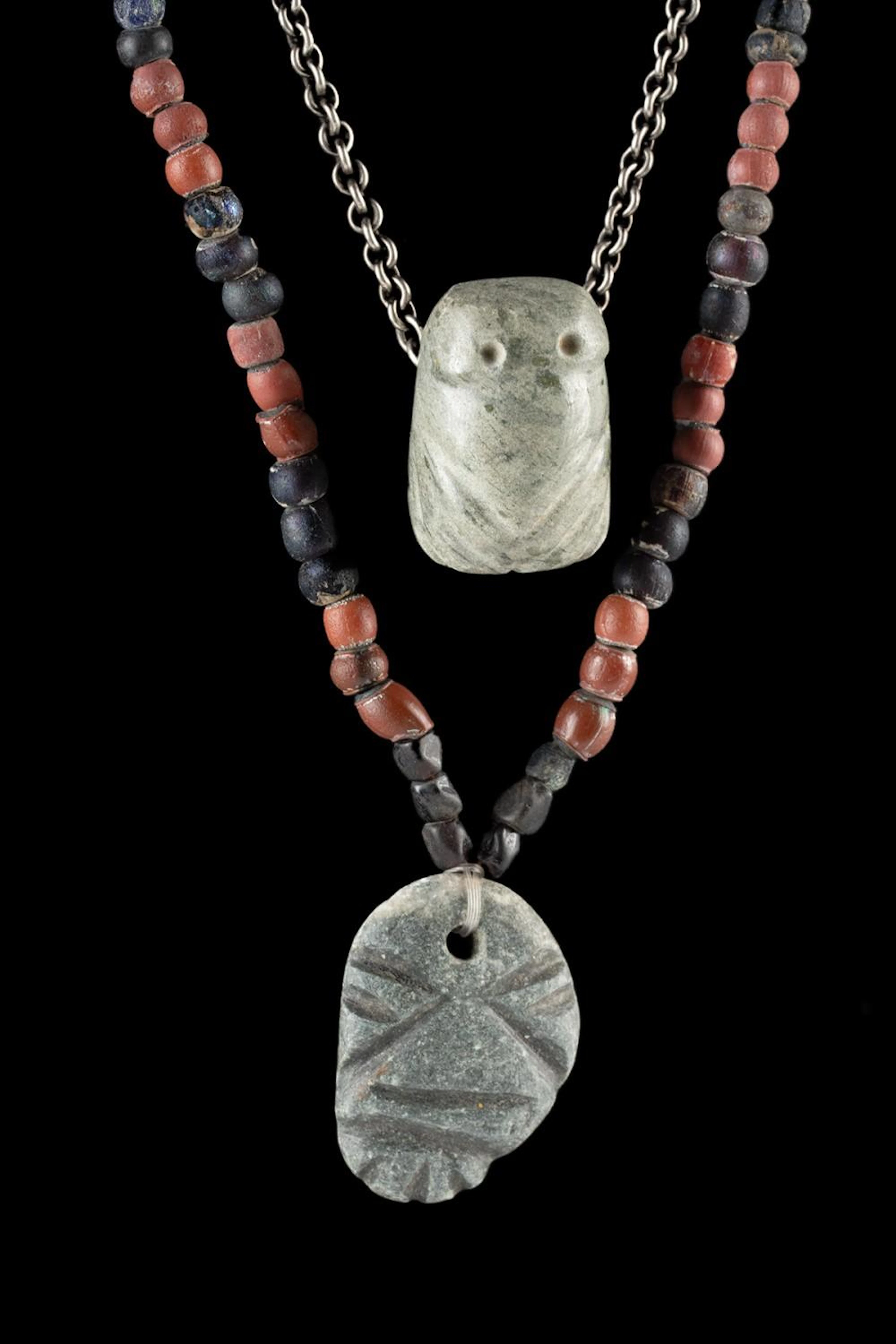 Mezcala Maskette & Costa Rican Jade Frog Pendants