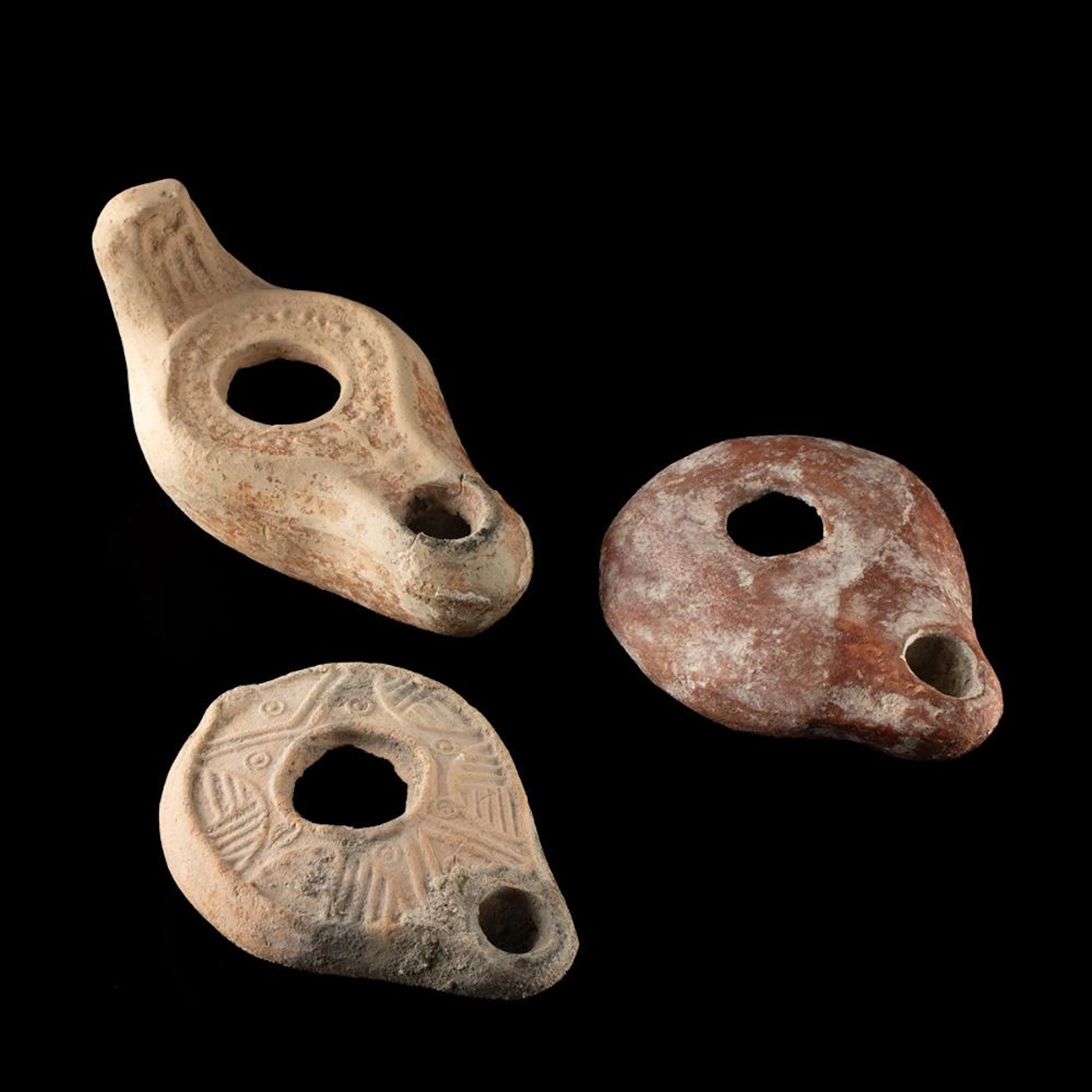 3 Roman to Byzantine Terracotta Oil Lamps, Holy Land Levant