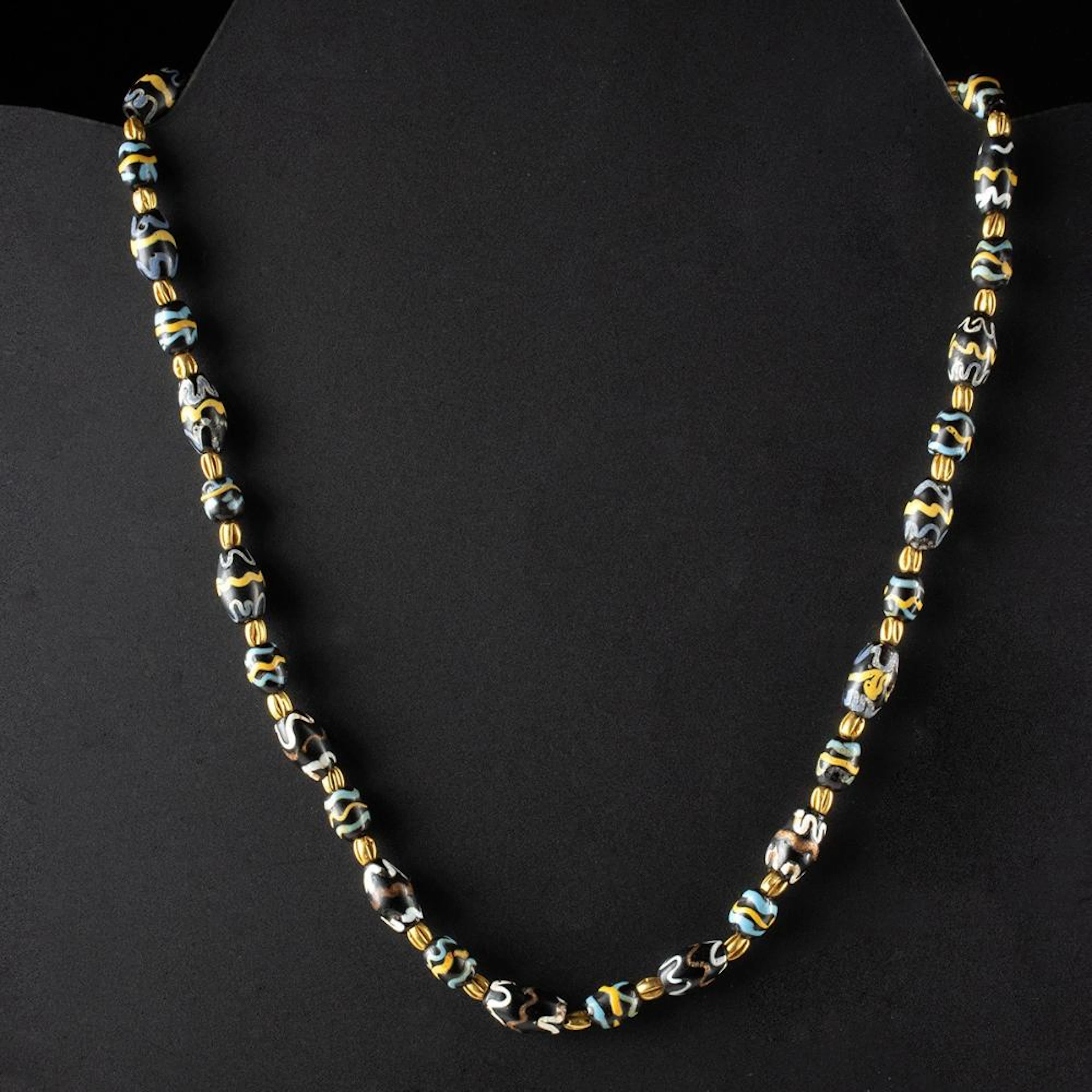 19th C. Murano Glass Trade Bead Necklace, Gold Melon Spacers