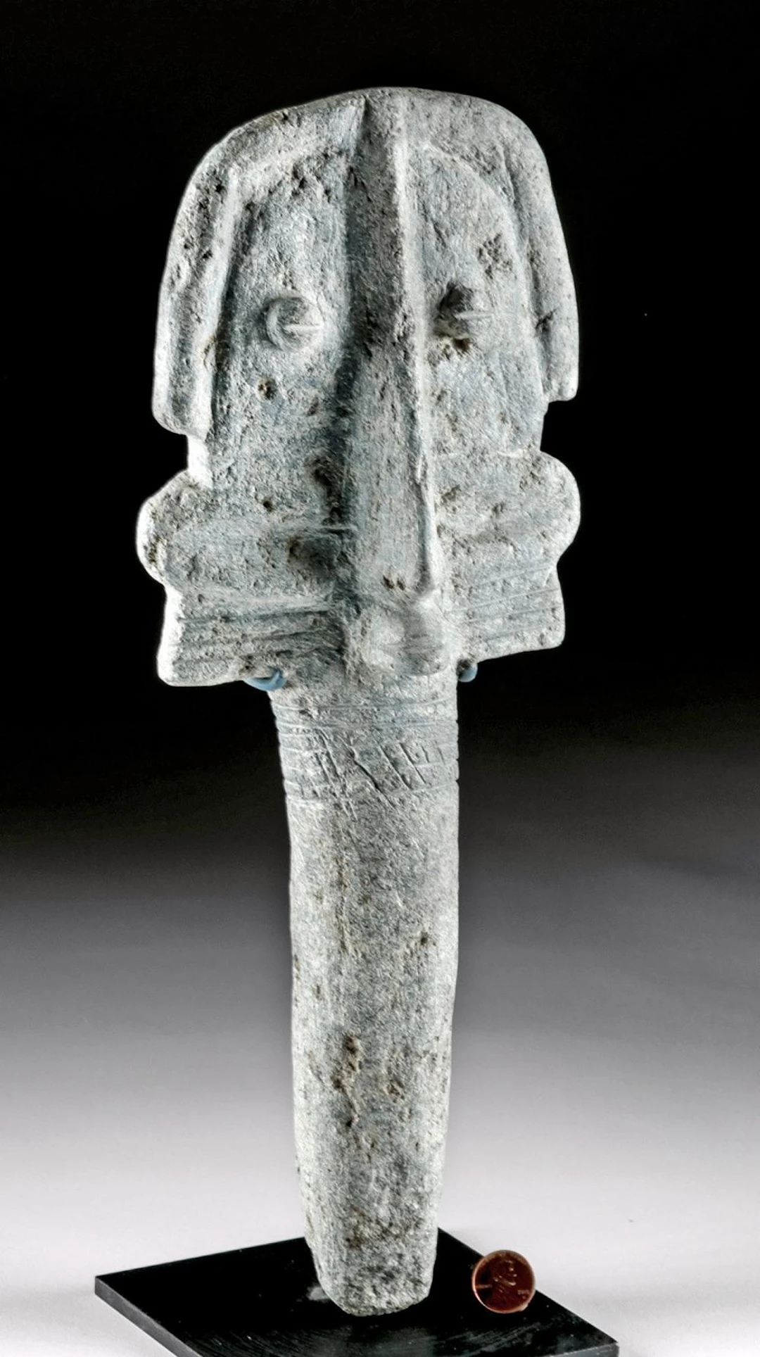 West African Bura Culture Stone Head Stele | Stylized Face with Forked