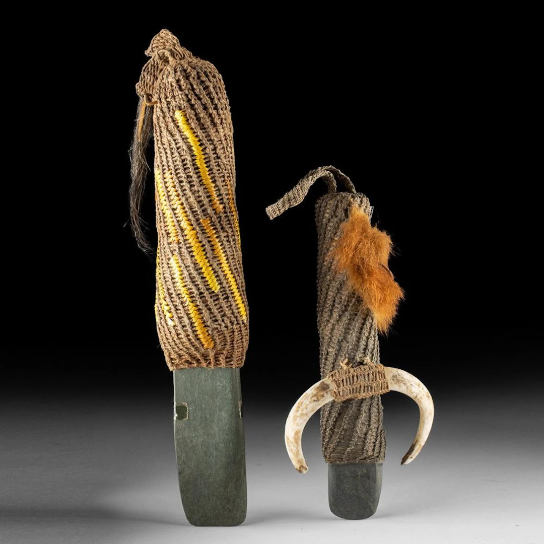 Papua New Guinea Fiber-Wrapped Stone Adze Blades - Boar Tusk & Fur