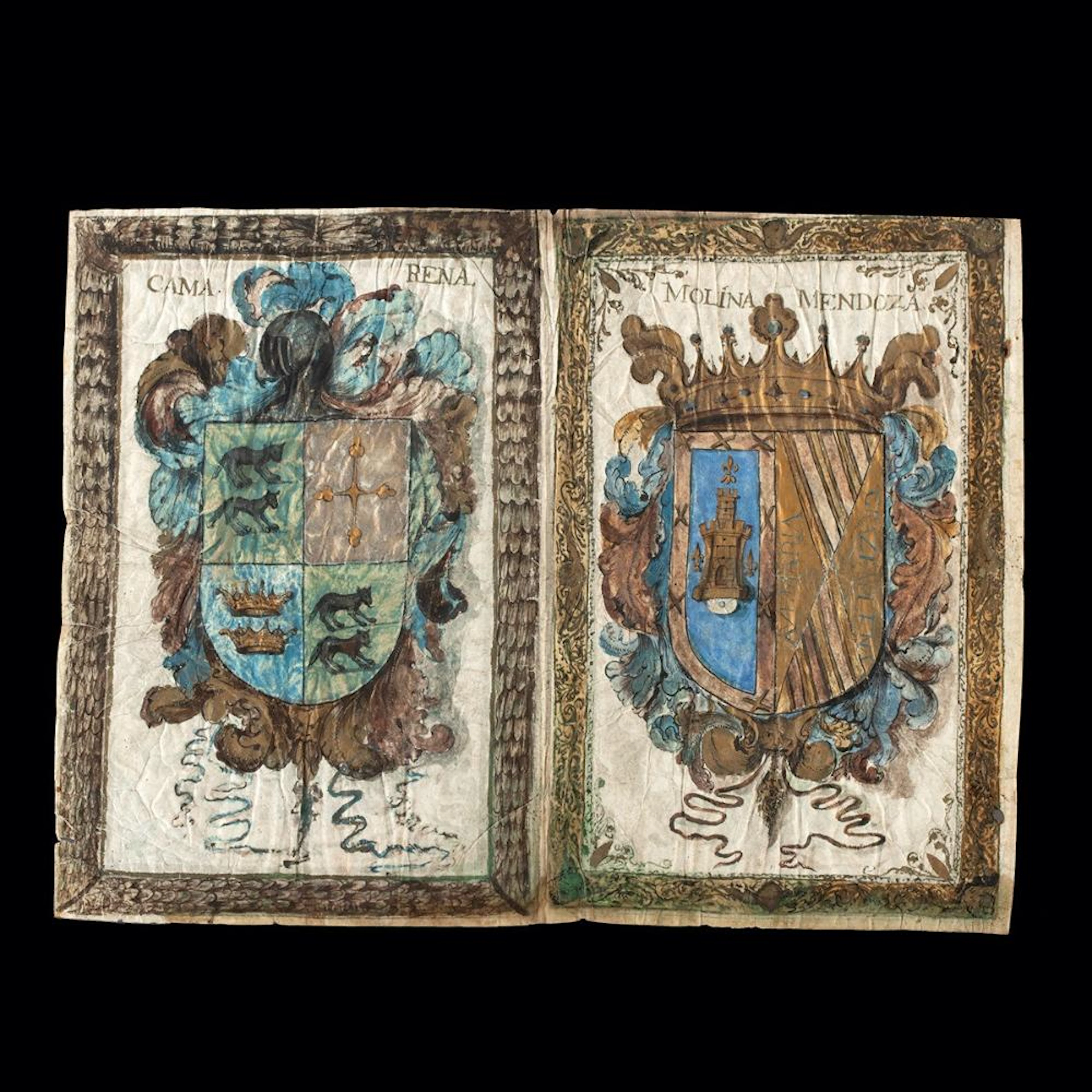 Spanish Armorial Vellum Bifolium, Cuatro Costados Leaf