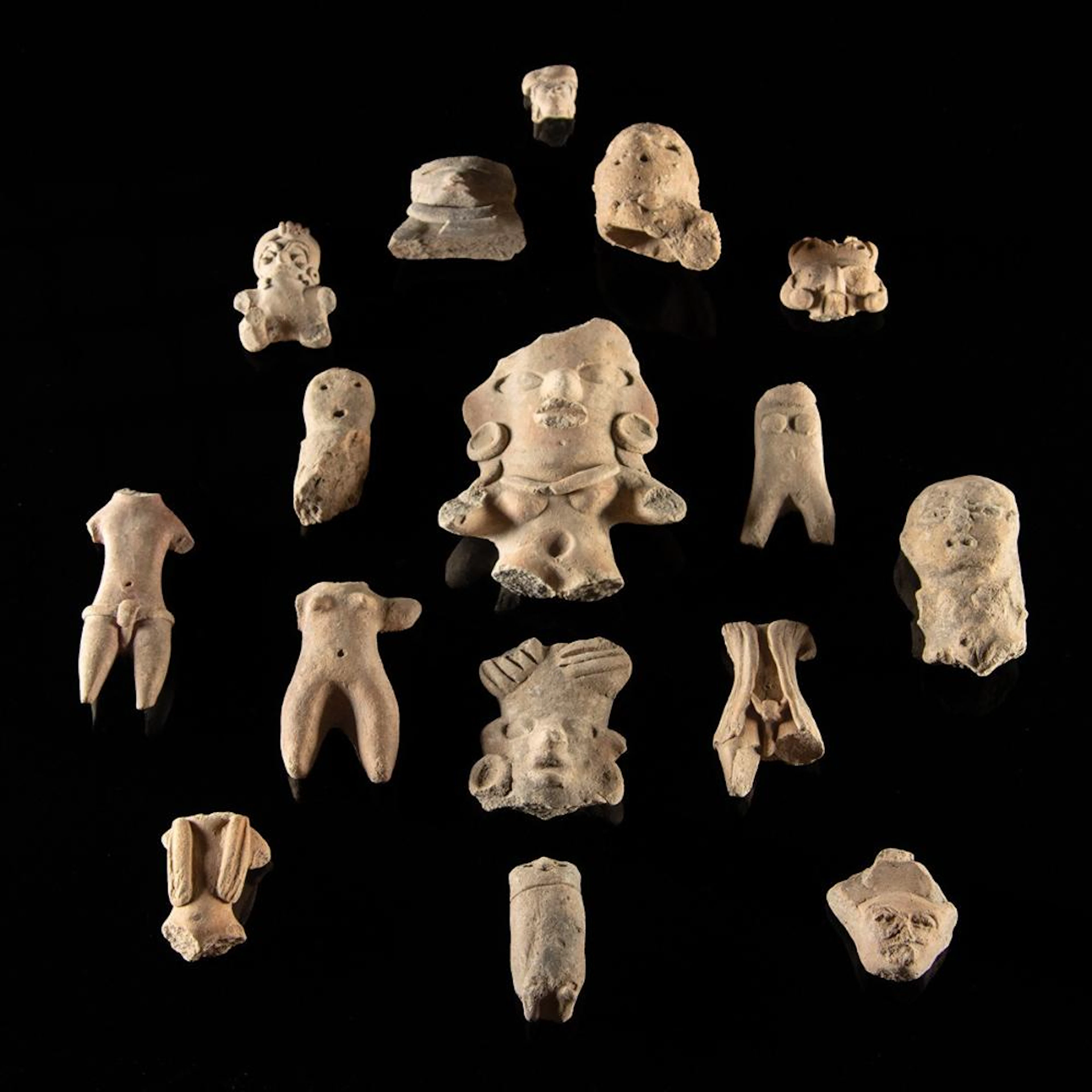 Mexico Preclassic to Classic Pottery Figure Head and Torso Fragments