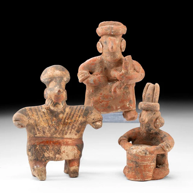Three Jalisco Pottery Figures - Mother, Standing Woman & Drummer