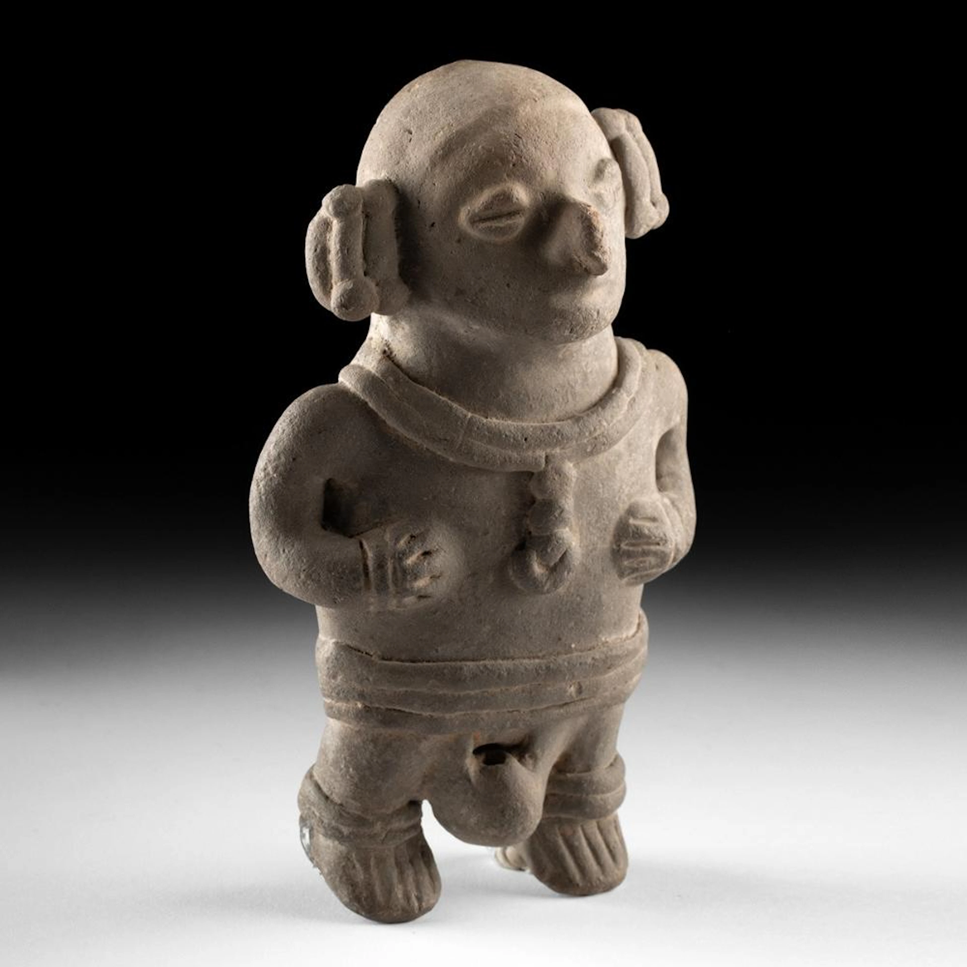 Ancient Ecuadorian Pottery Standing Figure with Earrings & Necklace