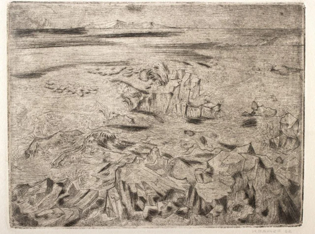 Edith Kramer Lithograph - Ocean & Rocks, Maine (1962)