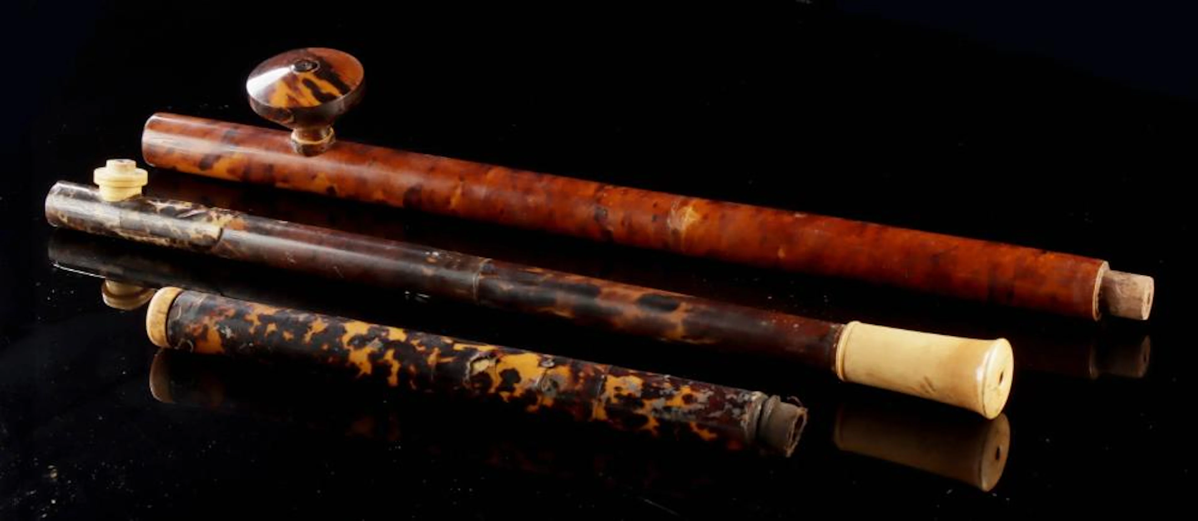 19th C. Chinese Smoking Pipes, Tortoiseshell & Ivory