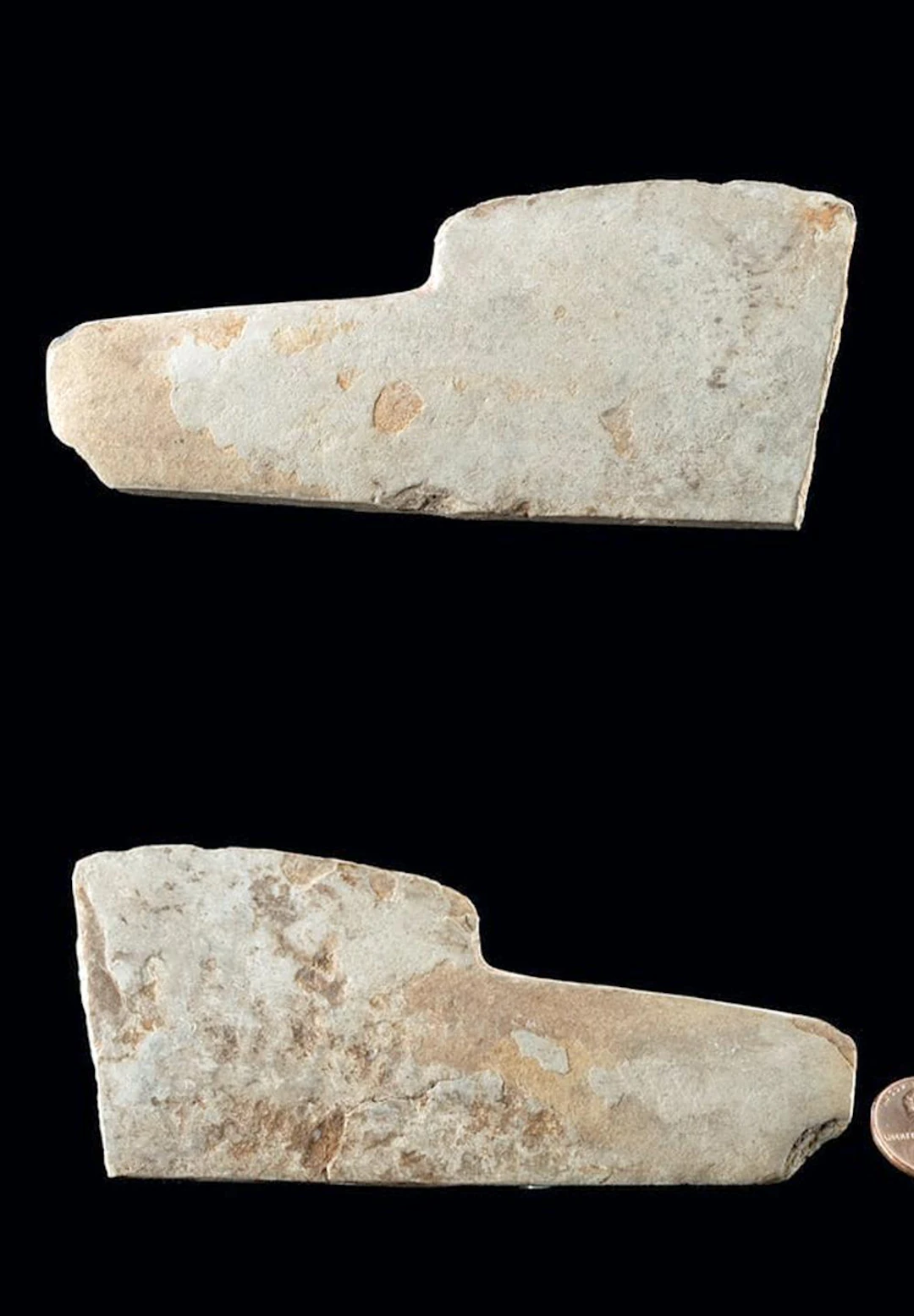 Mississippian Ground Stone Implement Fragment, Stepped Stemmed Form