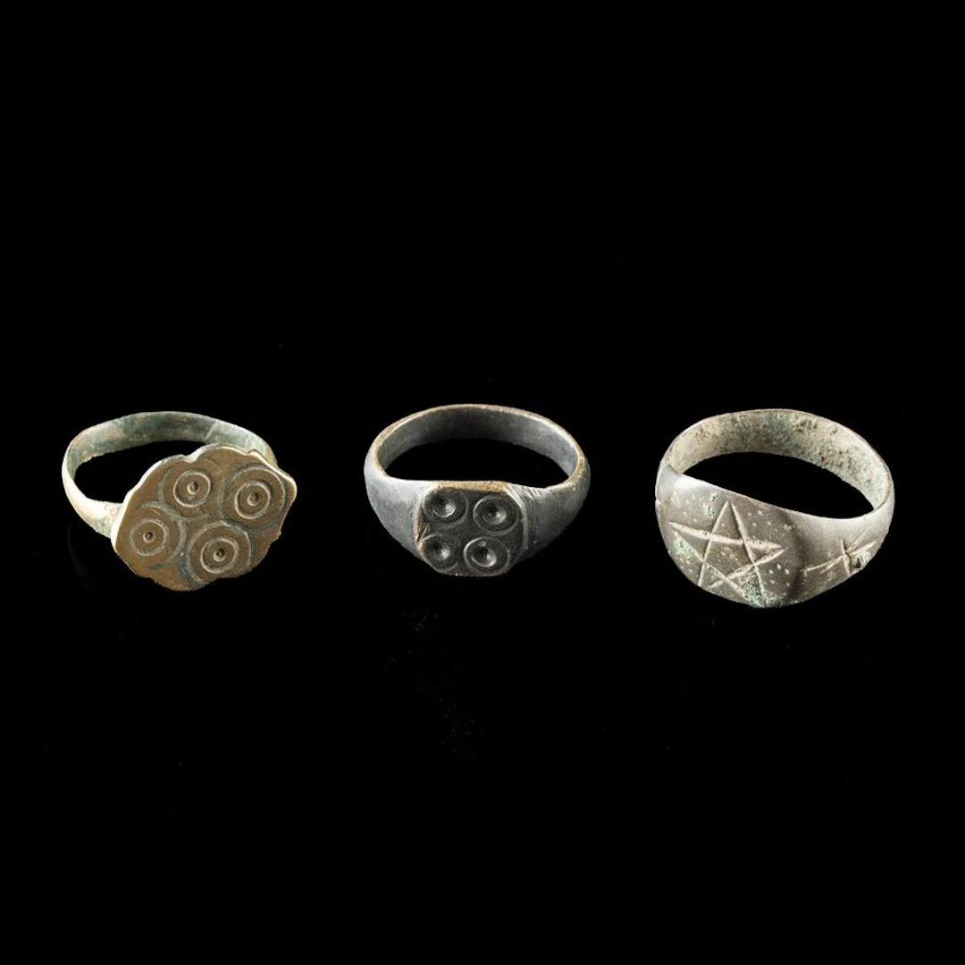 Three Roman to Byzantine Rings - Pentagram & Ring-and-Dot Motifs