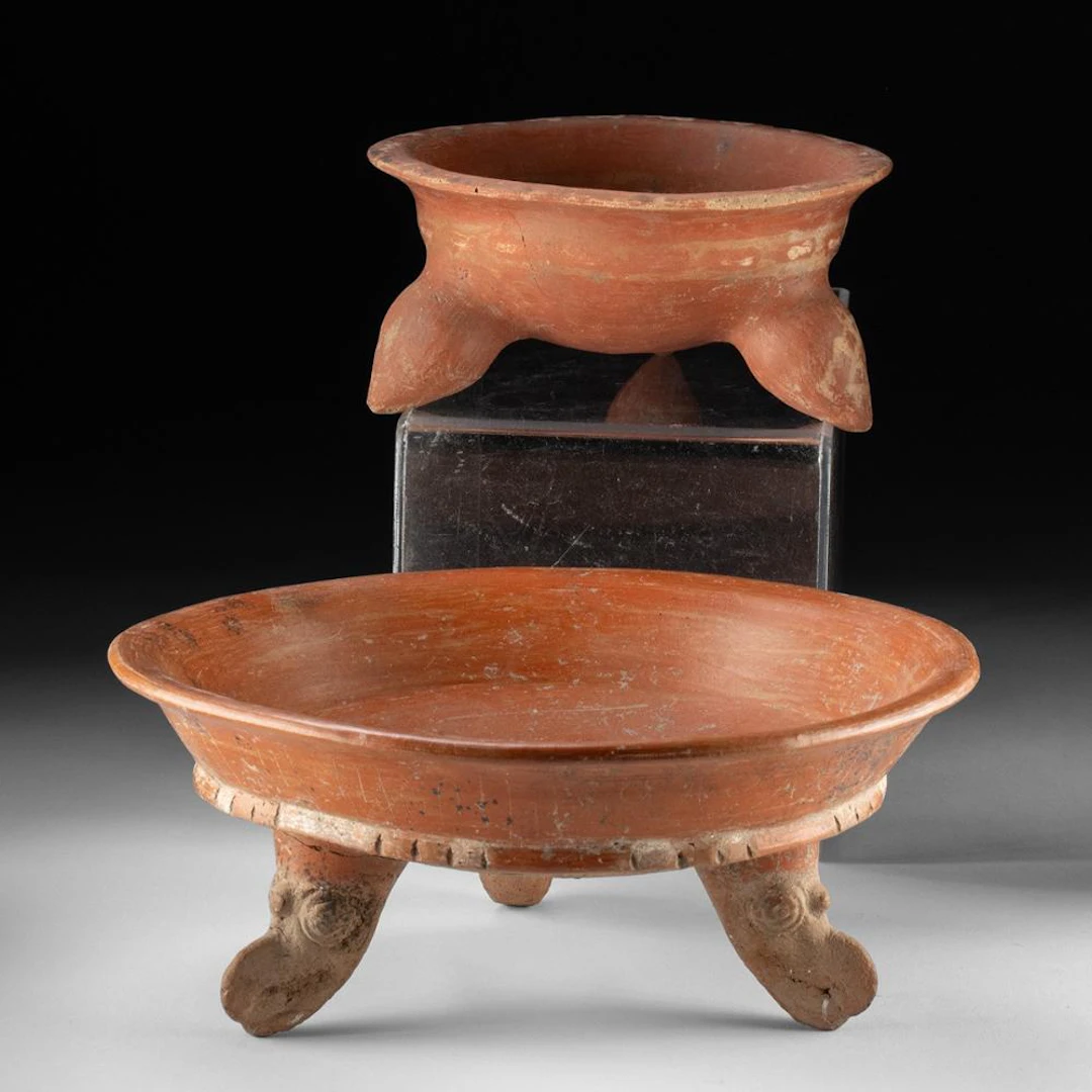 Mixtec & Michoacan Redware Tripod Rattle Vessels - Zoomorphic Legs