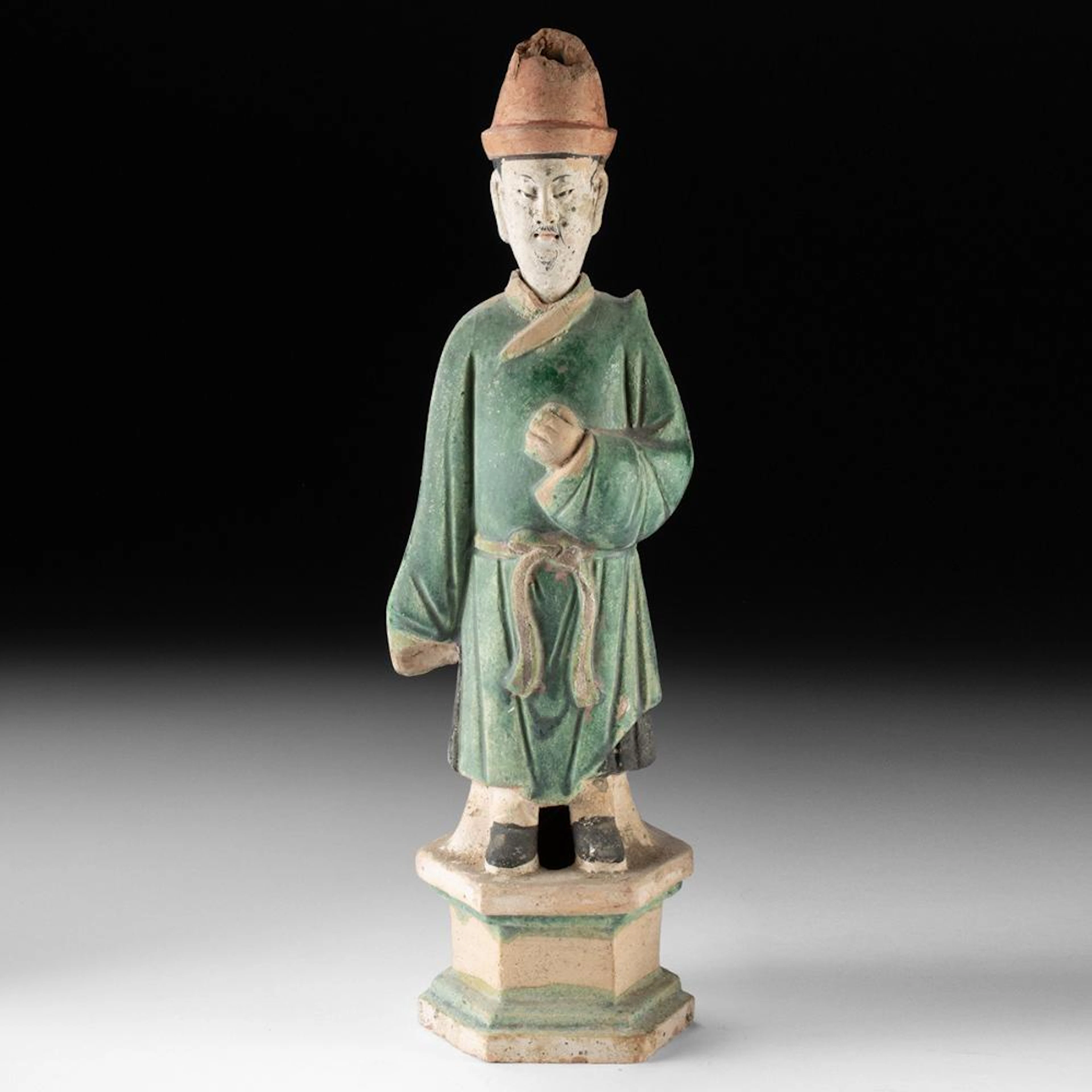 Chinese Ming Dynasty Green-Glazed Pottery Tomb Attendant Figure