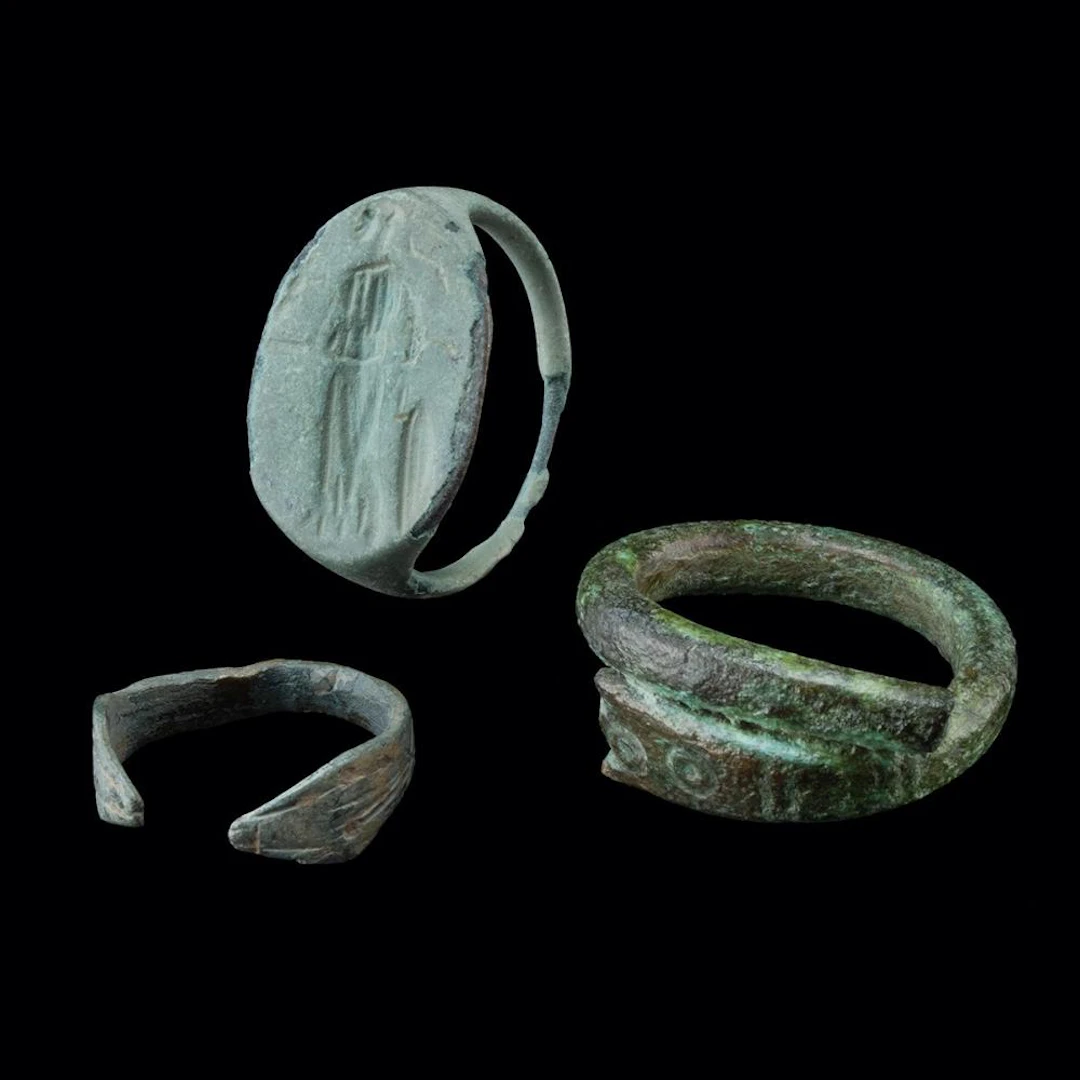 Roman Ring Group, Minerva Bezel and Serpent Forms, 1st-3rd C. CE, Set of 3