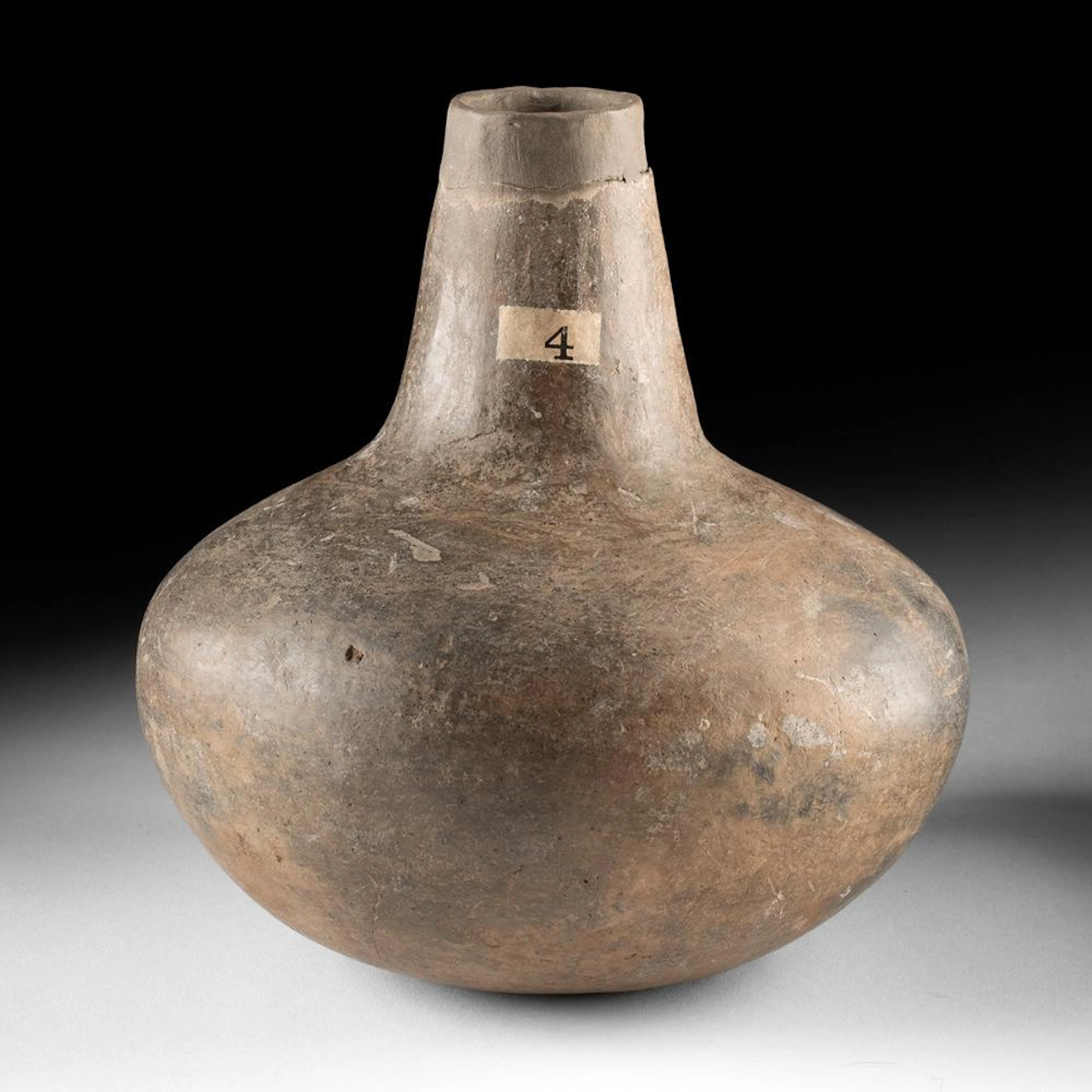 Mississippian Pottery Bottle - Bell Plain Long-Neck, Ex-Warhol