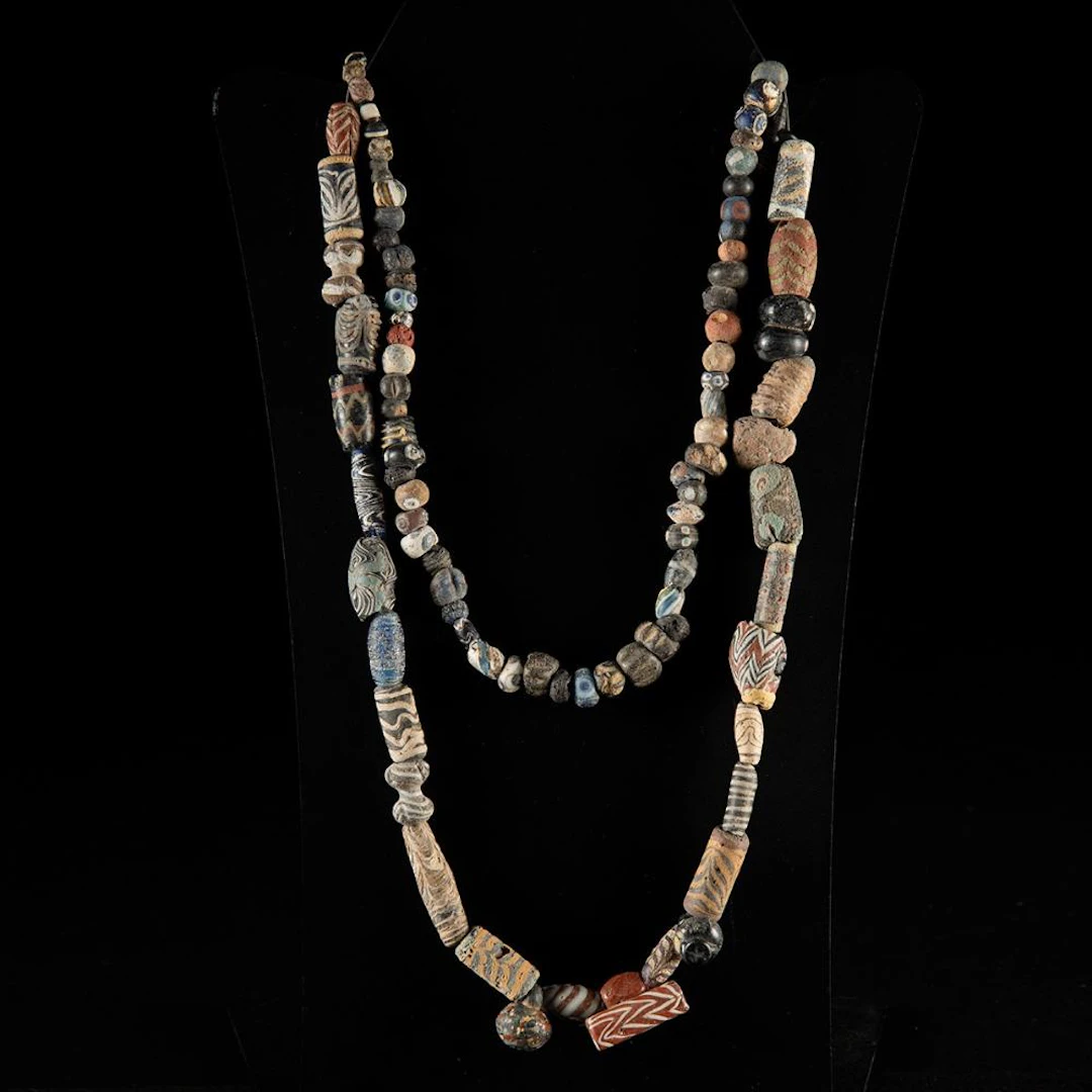 Two Ancient Near East Glass & Faience Bead Necklaces, 92 Beads