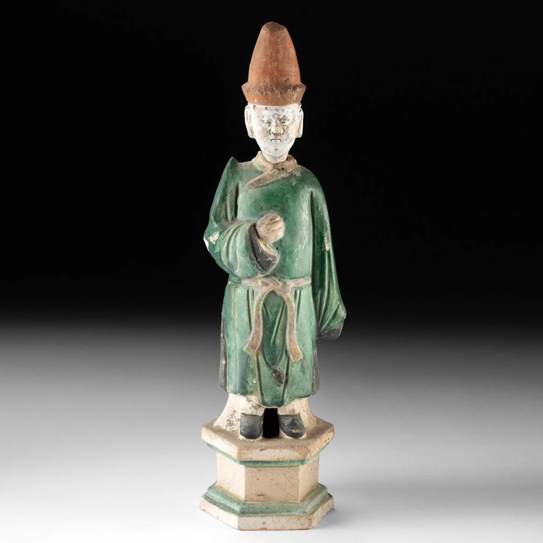 Ming Dynasty Green-Glazed Pottery Attendant Figure - Tomb Mingqi