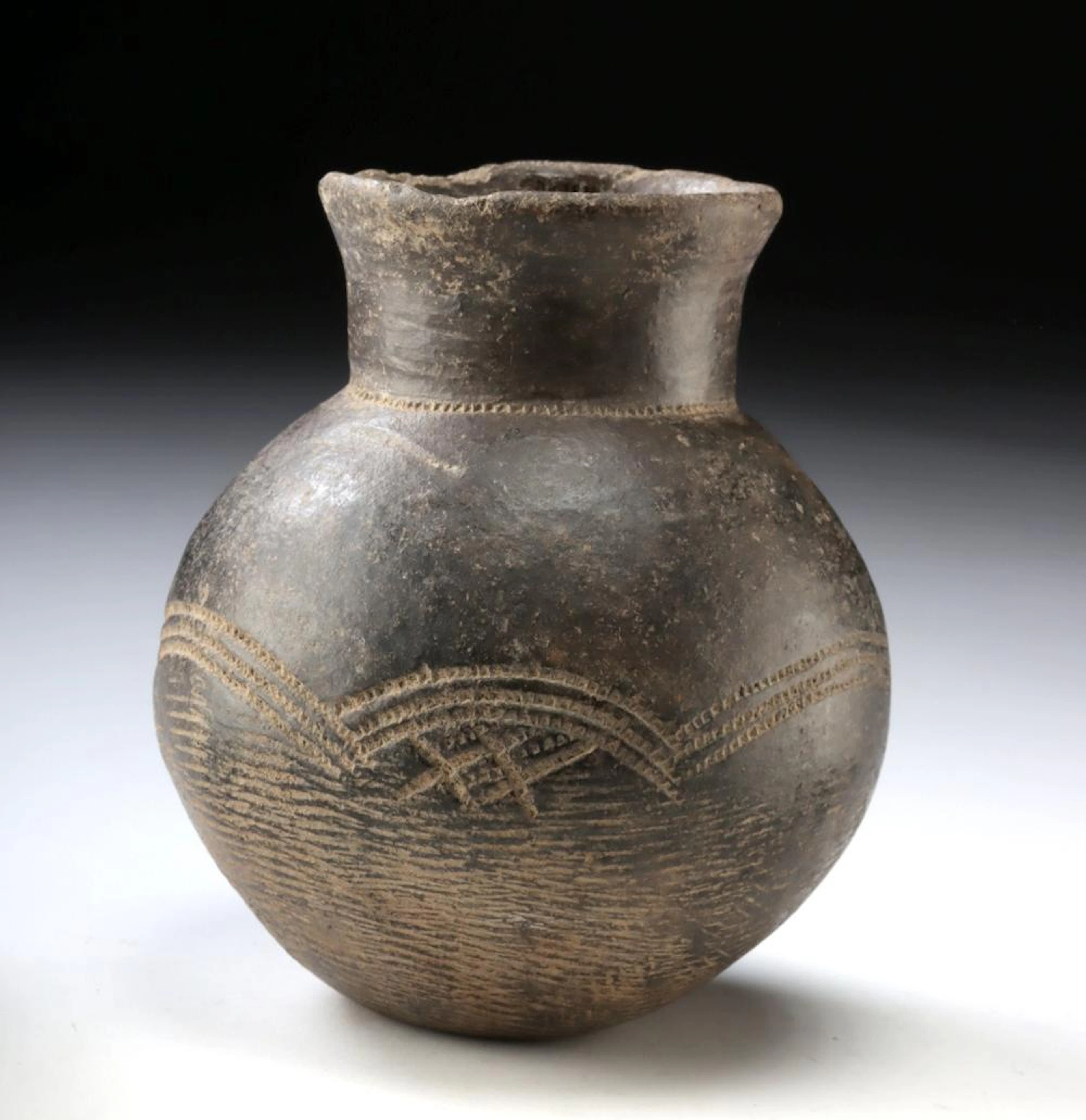 African Lobi Incised Pottery Vessel From Burkina Faso