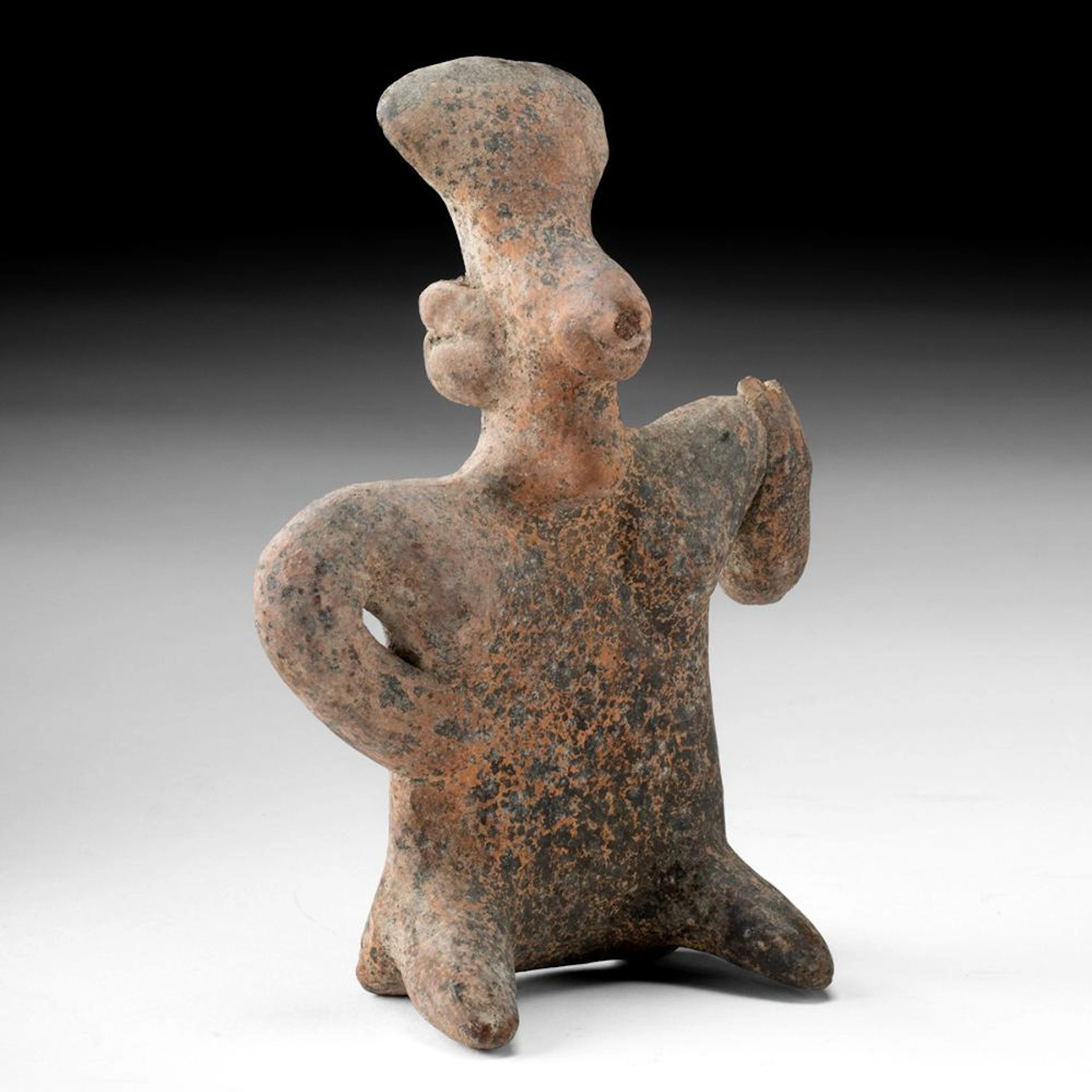Nayarit Pottery Figure with Flared Headdress, Hand on Hip