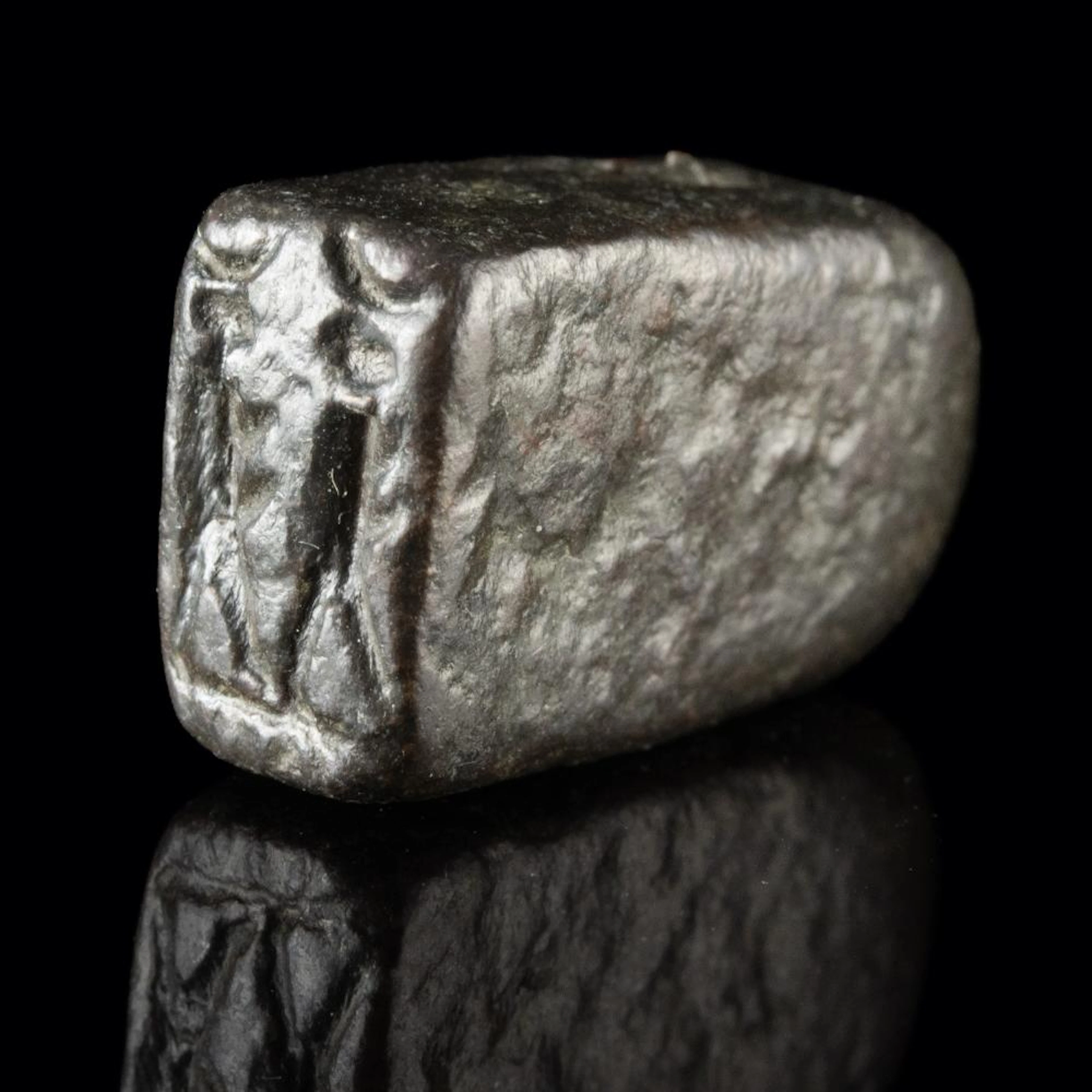 Bactrian Miniature Leaded Bronze Stamp Seal with Figures