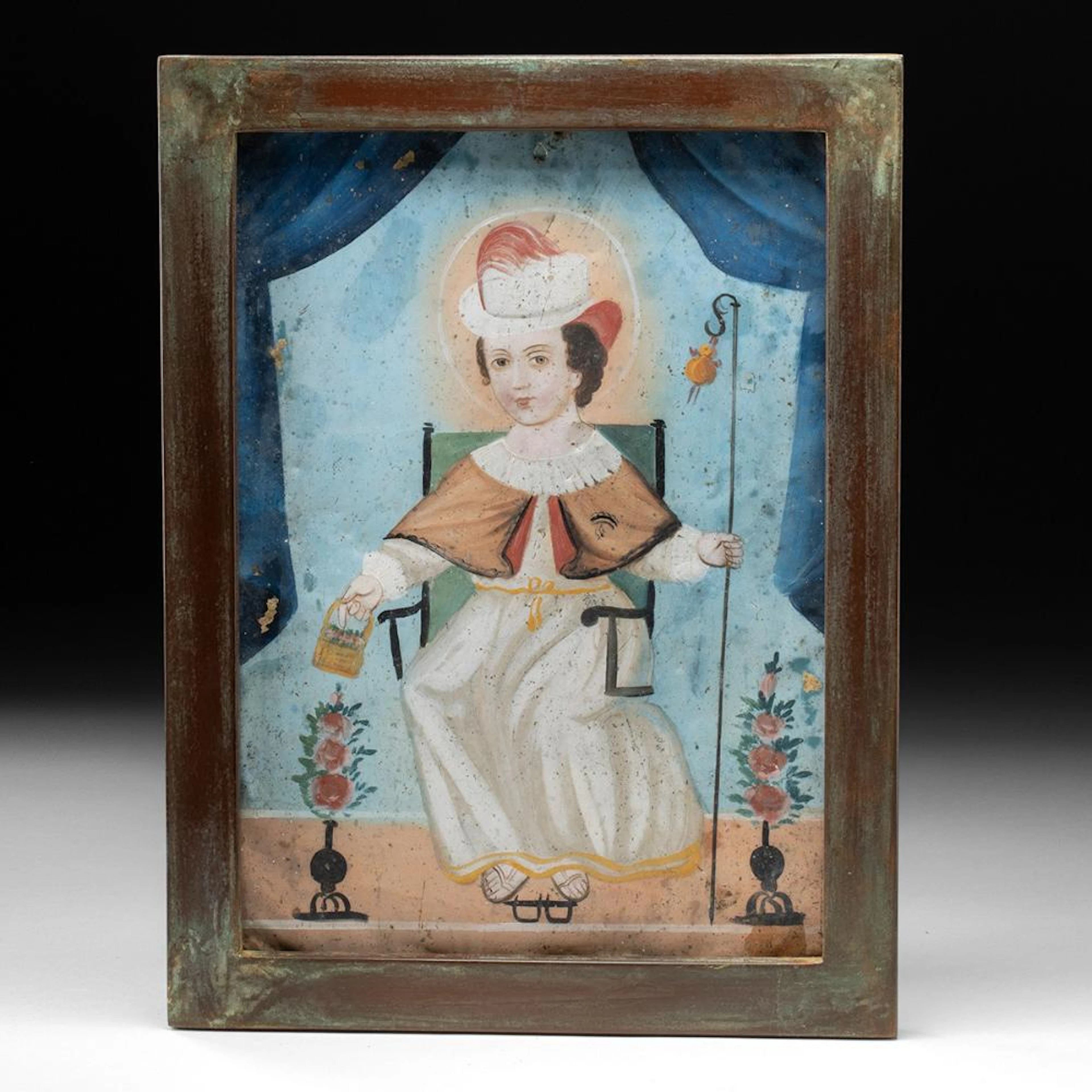 19th C. Mexican Tin Retablo of Santo Nino de Atocha - Spanish Colonial Folk Art