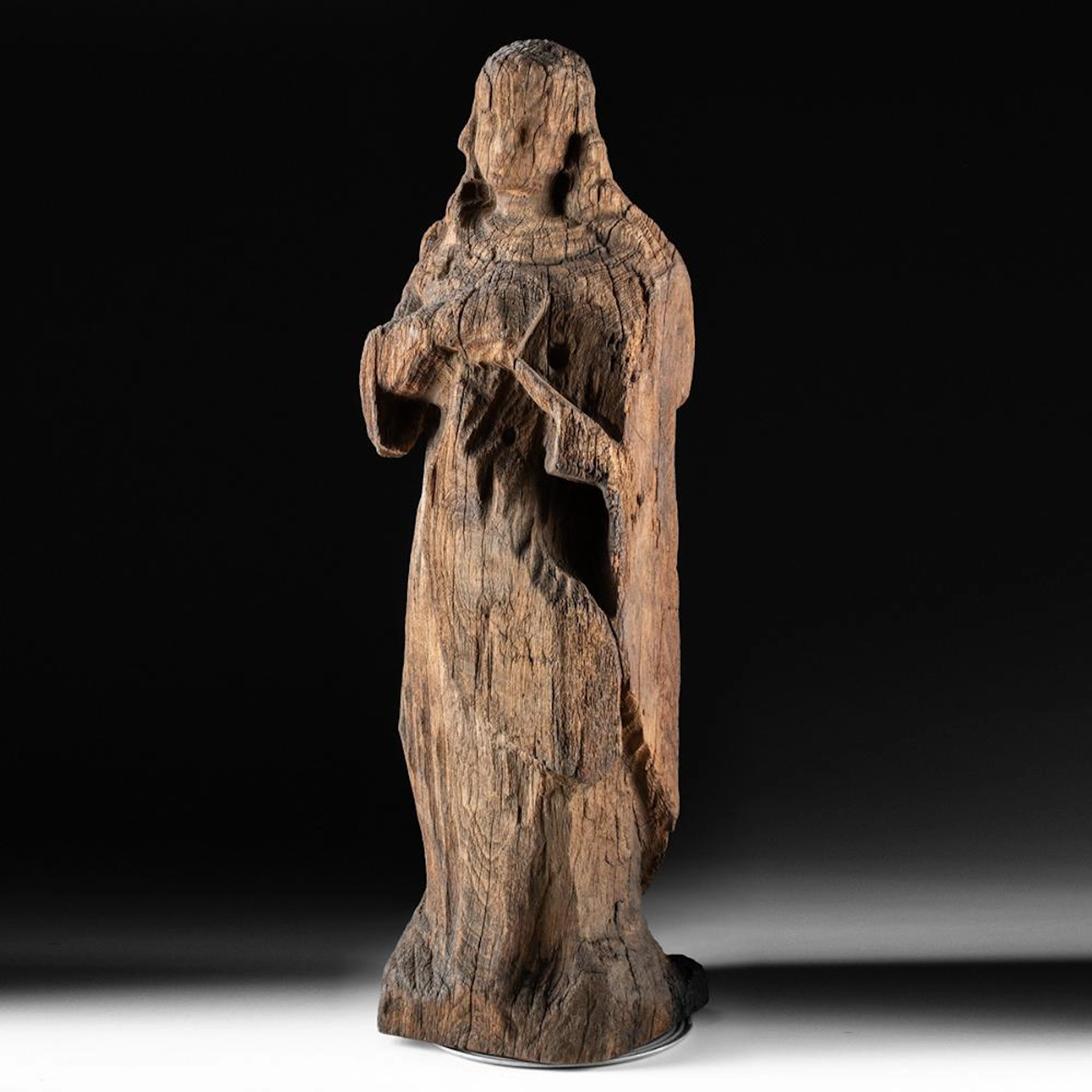 Large 19th C. Spanish Colonial Wood Saint with Lodged Bullets