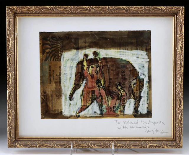 Yang Yang Mixed Media Painting w/ Inscription