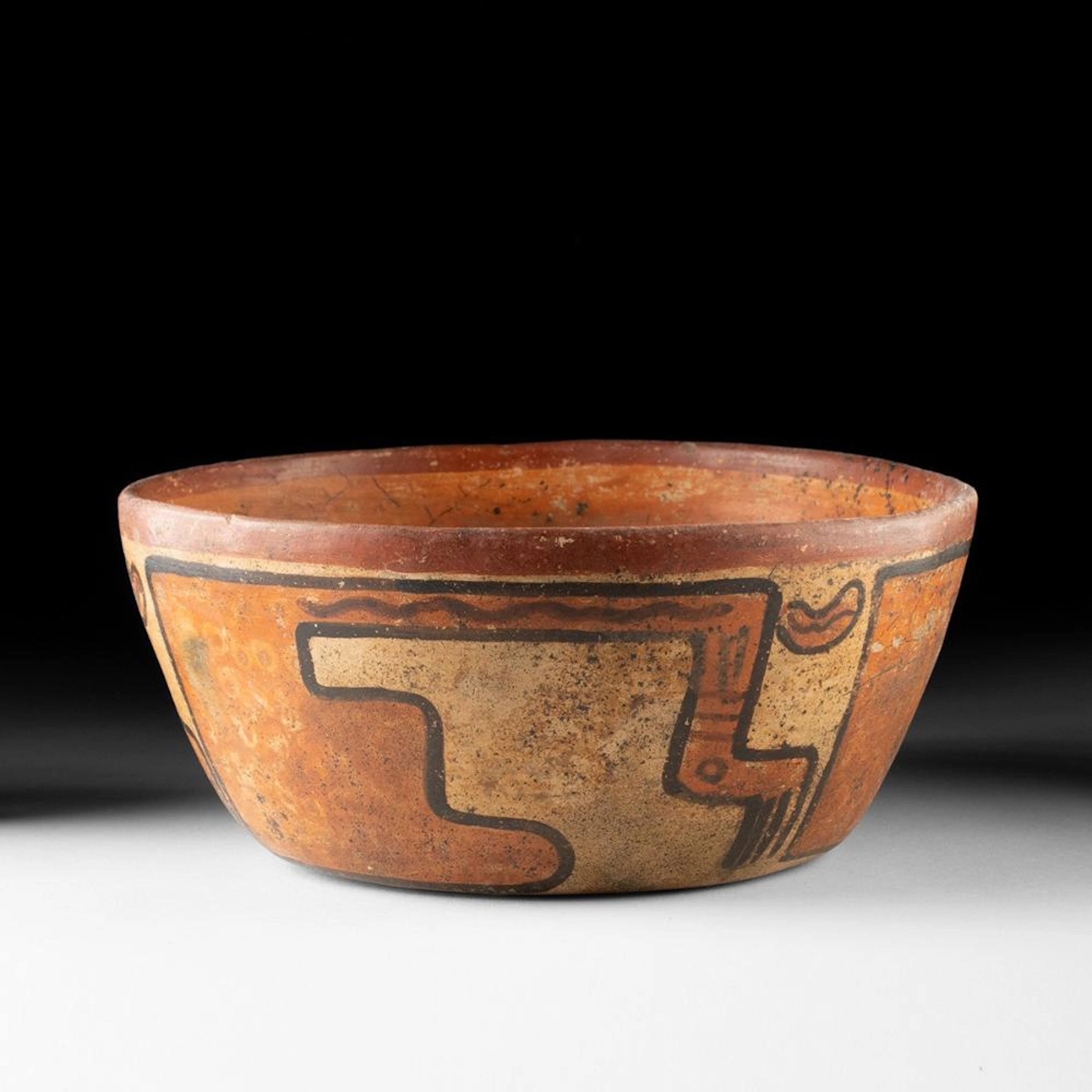 Maya Polychrome Bowl with Stepped Scroll Panels