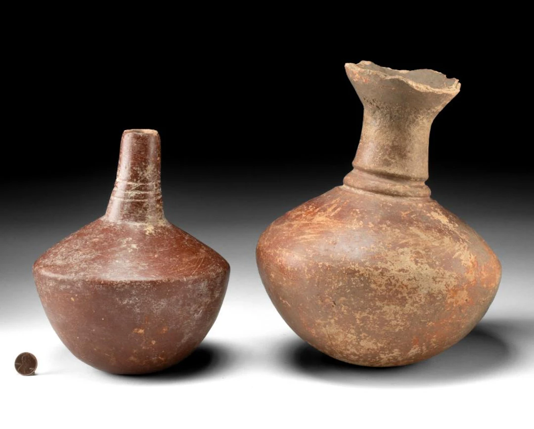Two Djenné Redware Pottery Vessels | Burnished Red Slip, Inland Niger Delta