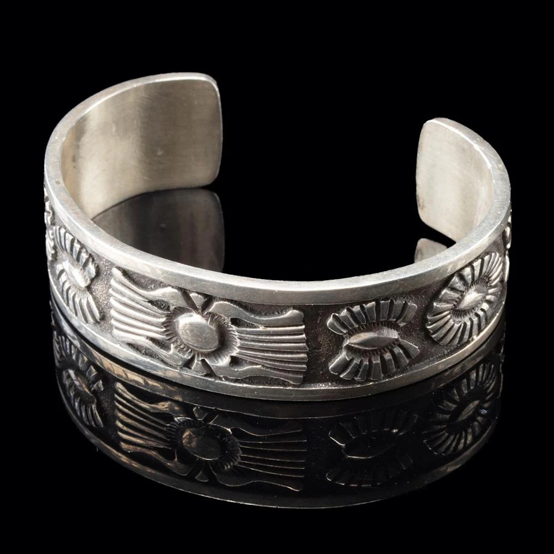 Navajo Rick Martinez Stamped Sterling SIlver Bracelet Cuff