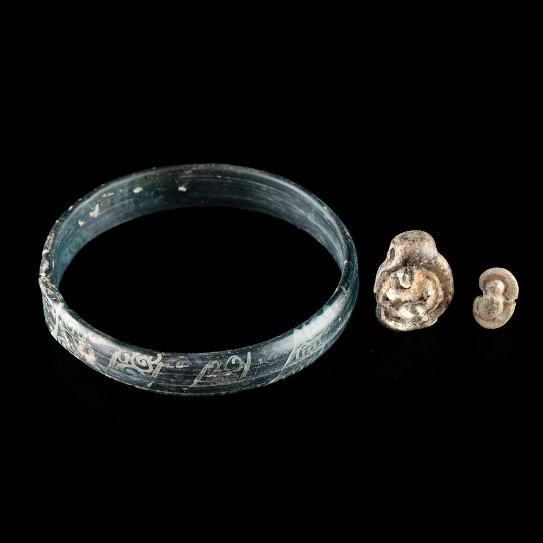 Three Byzantine Glass Ornaments - Bracelet & 2 Amulets