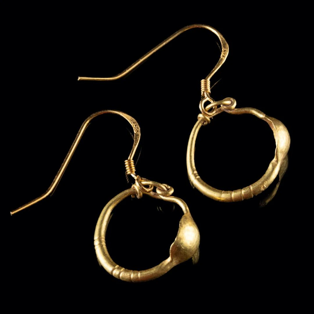 Roman 21K+ Gold Hoop Earrings | Lentoid Bosses, Matched Pair