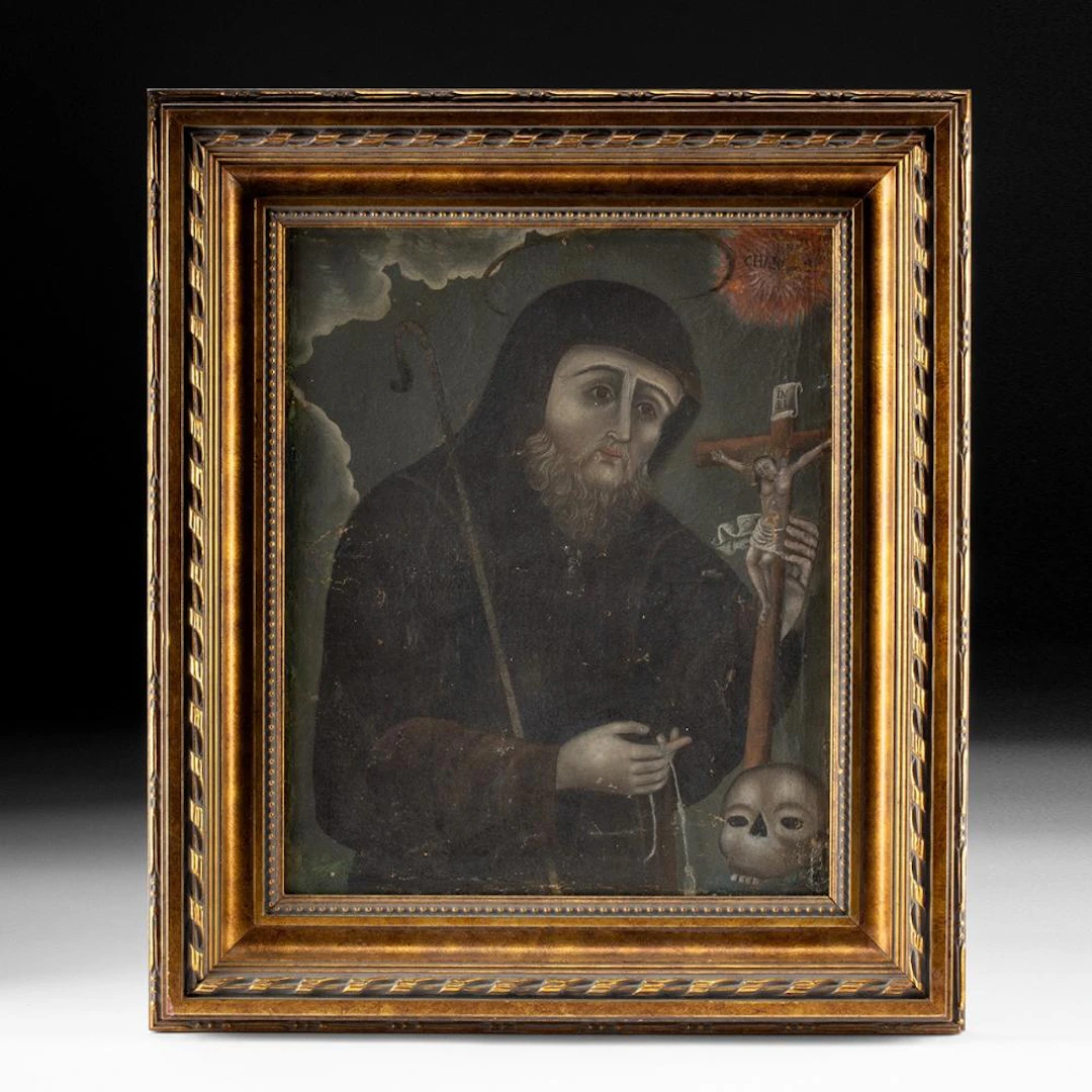 18th C. Mexican Colonial Oil Portrait, St. Francis of Paola