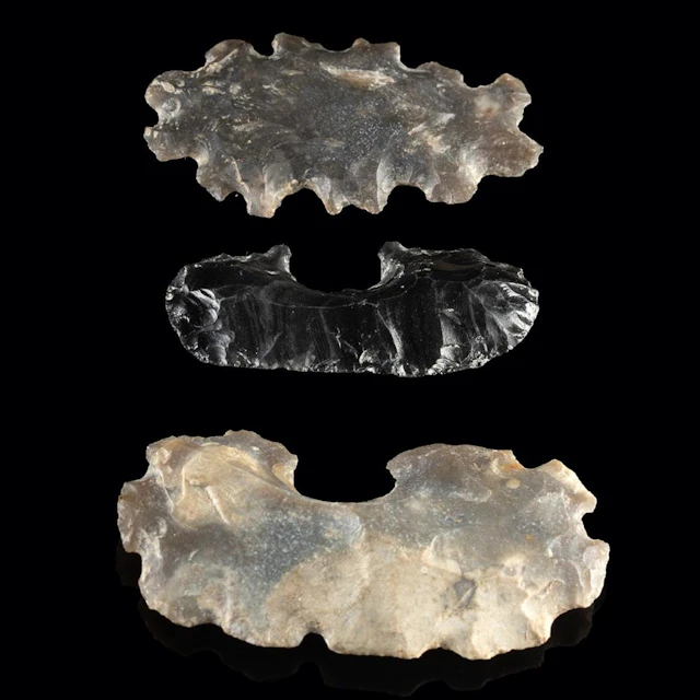 Three Maya Chert, Flint & Obsidian Eccentric Blades